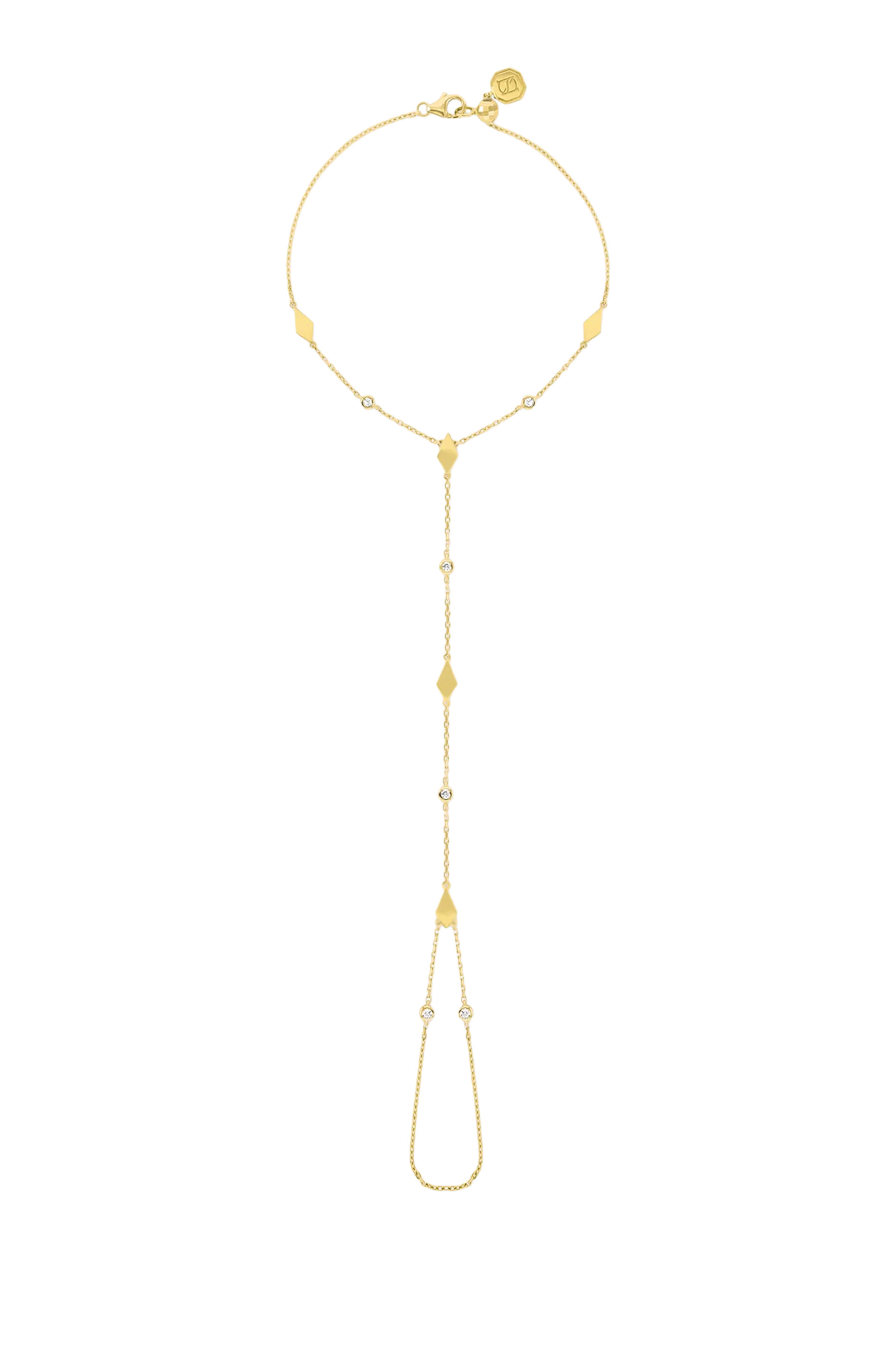 Mosaic Hand Chain Bracelet, 18k Yellow Gold & Diamonds