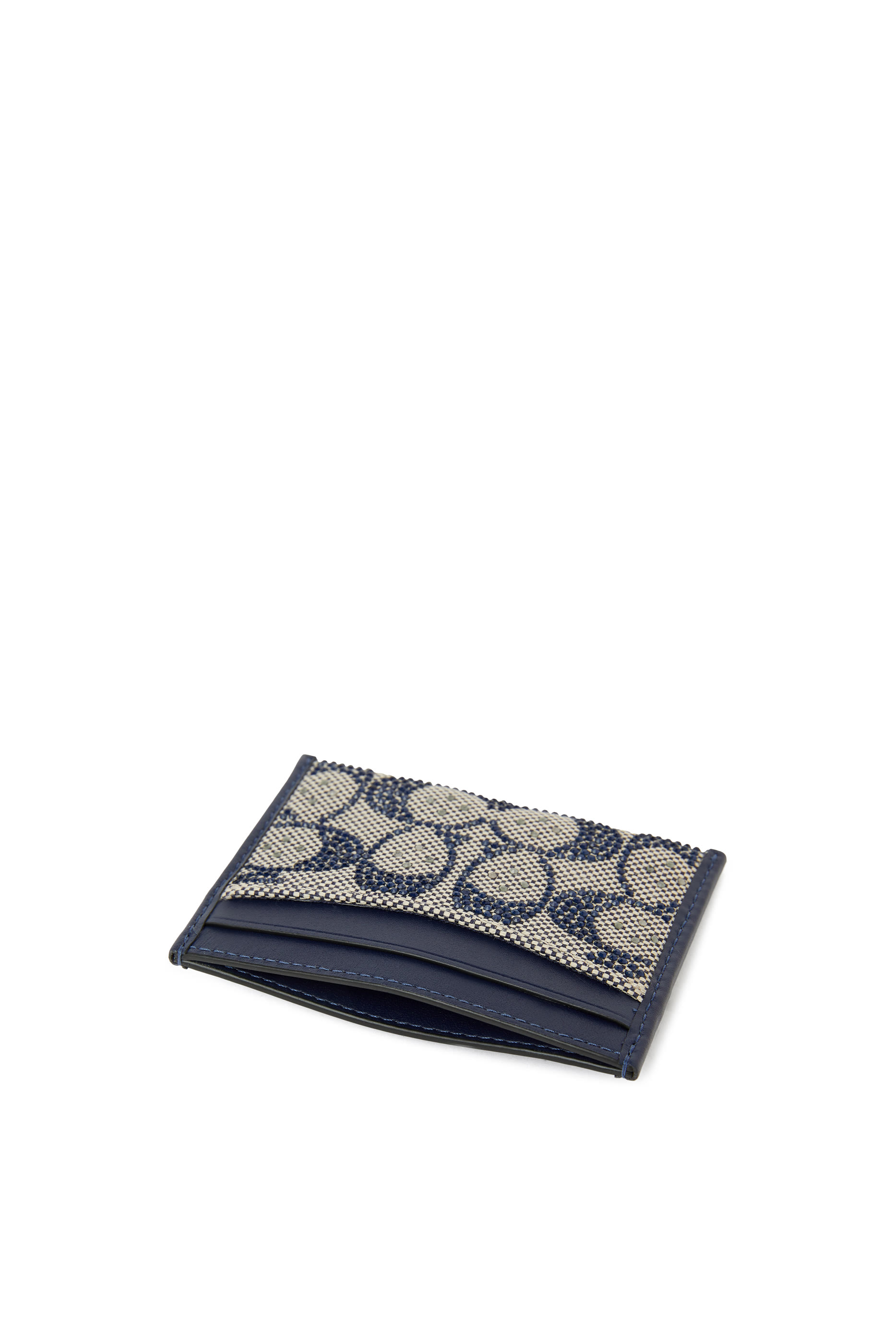 Crystal-Embellished Monogram-Print Leather Card Holder