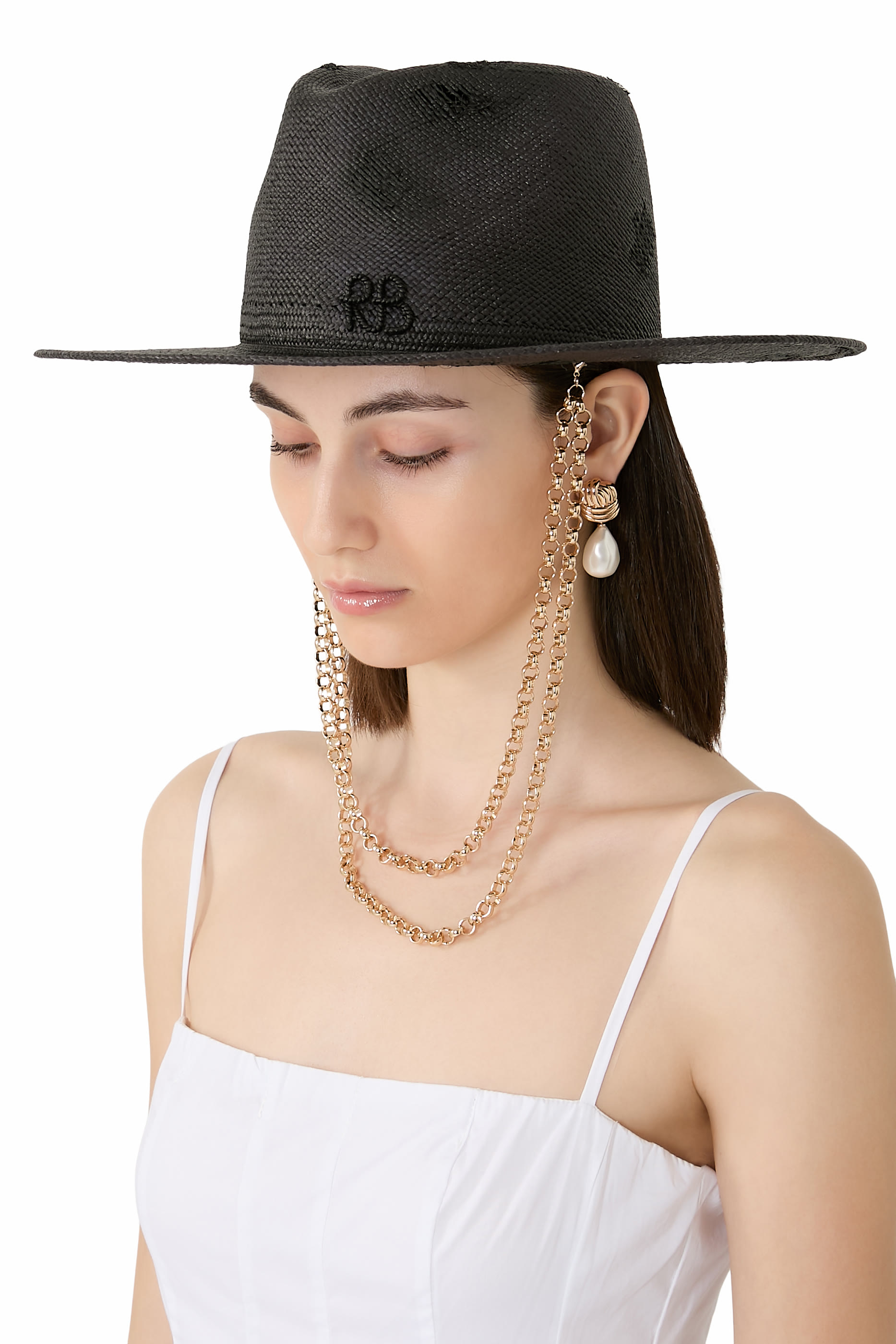 Double Chain Strap Fedora Hat