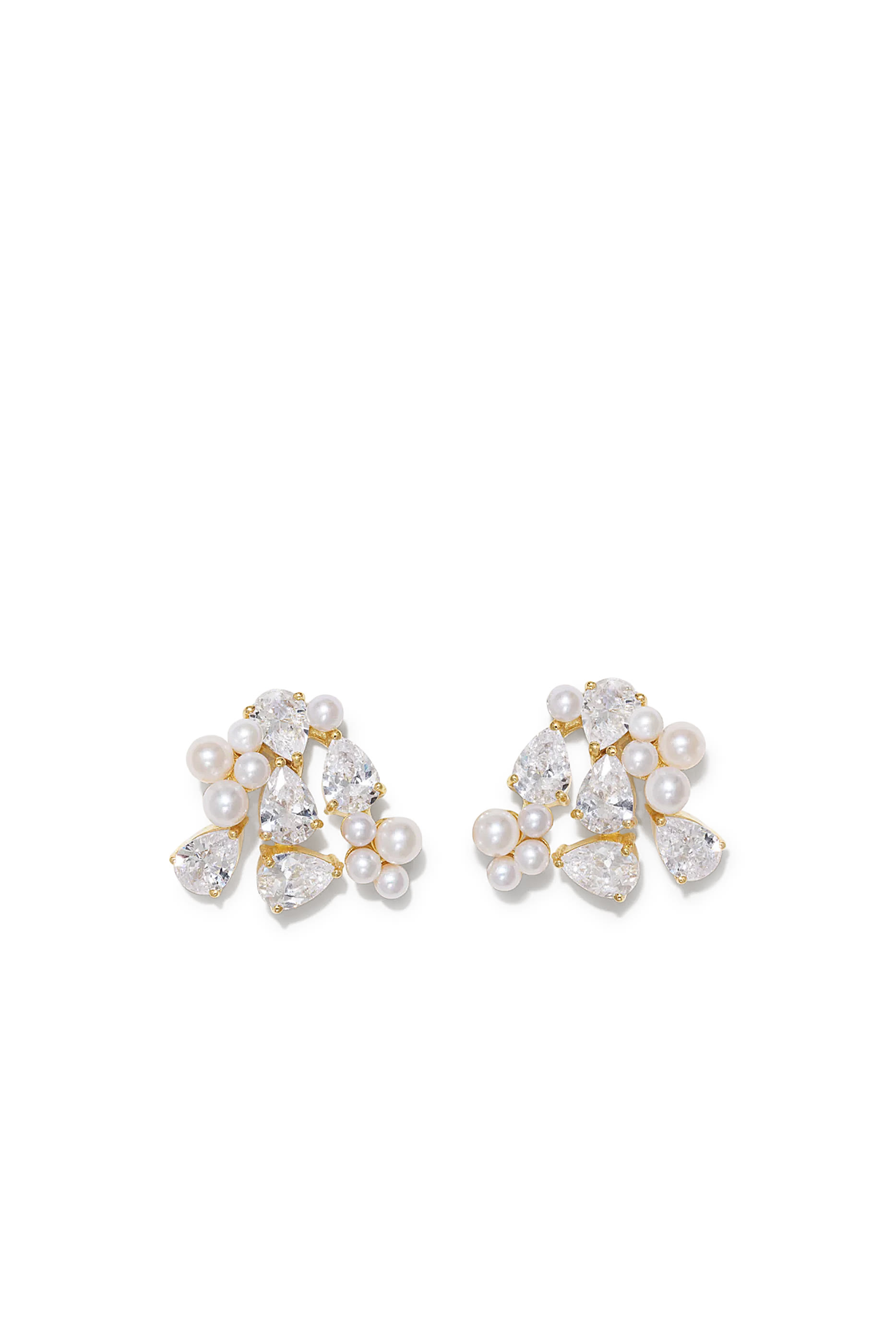 Breaths We Dare To Take Earrings, Recycled Sterling Silver Plated in 18ct Yellow Gold Vermeil with Freshwater Pearl &  Zirconia