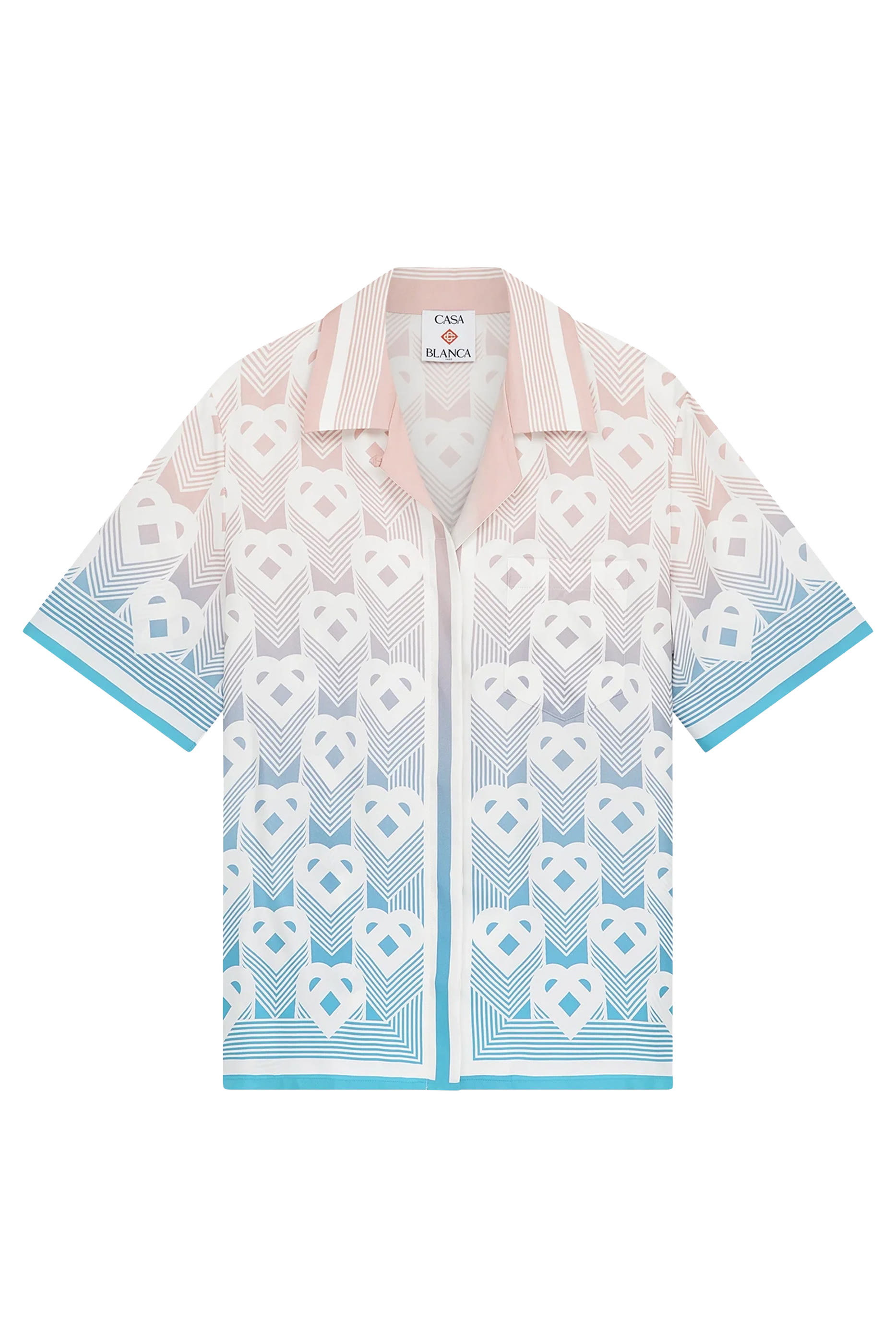  Gradient Heart Monogram Silk Short-Sleeve Shirt