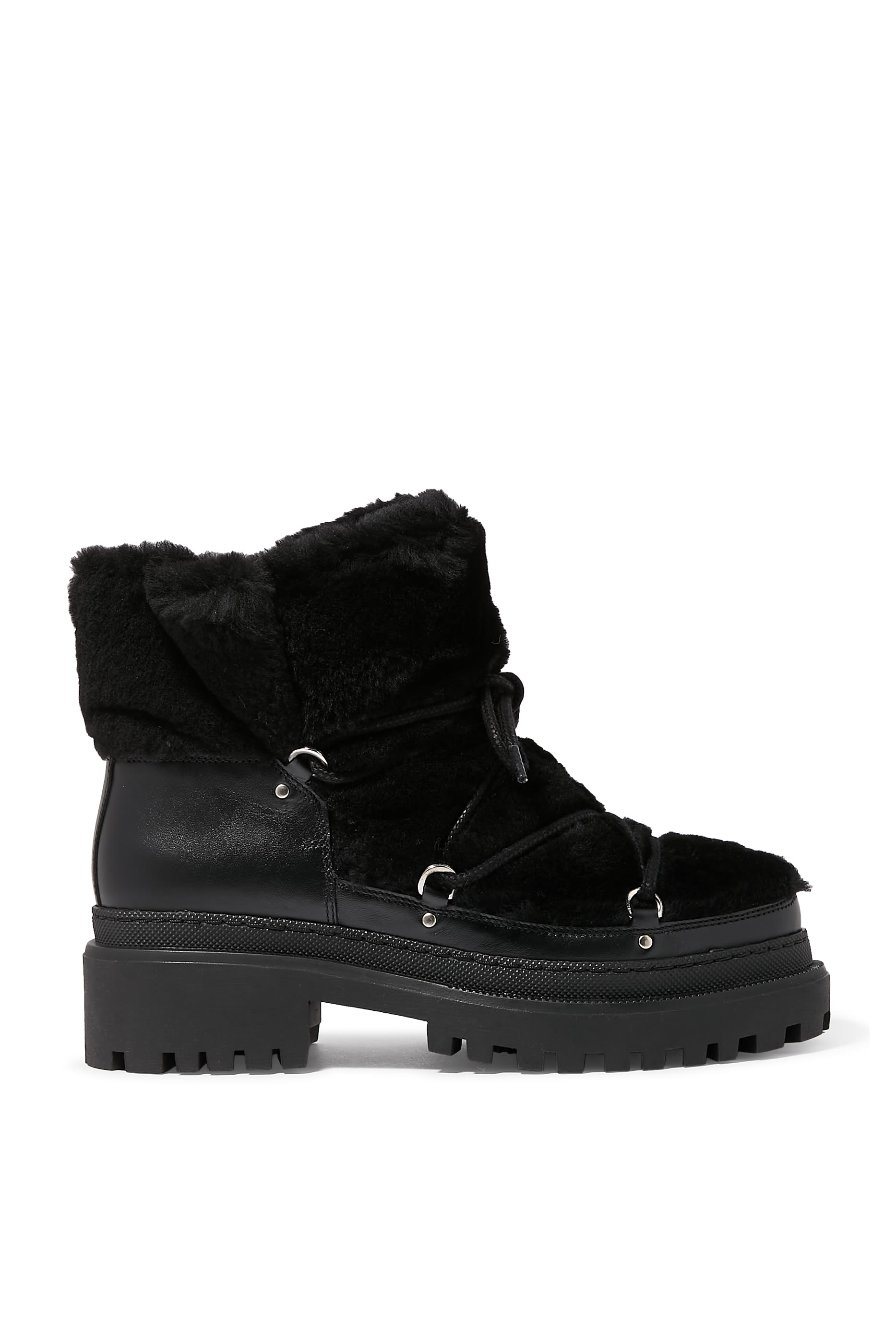 Lace-Up Mid-Length Shearling Boots
