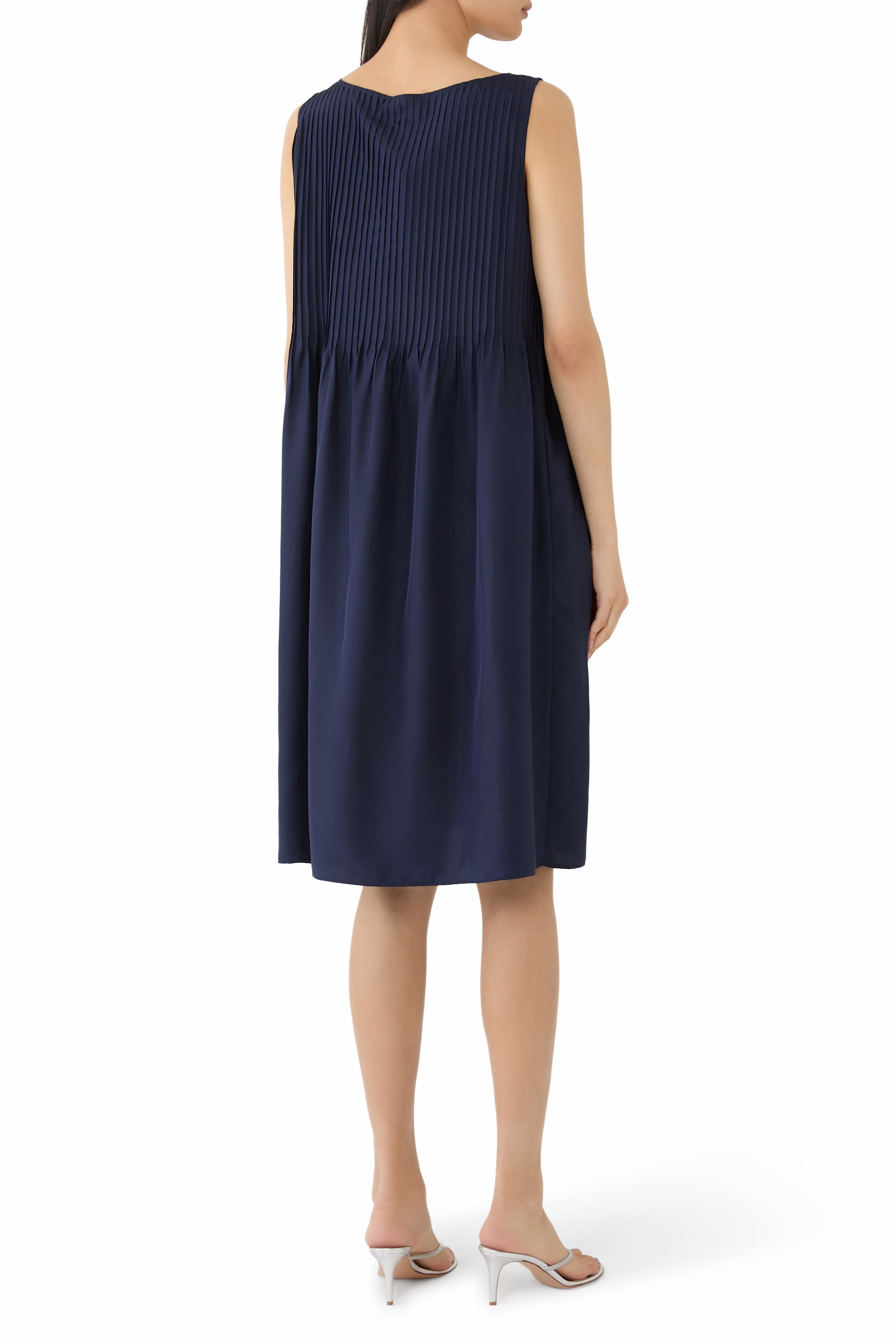 Pleated Bateau Neck Dress