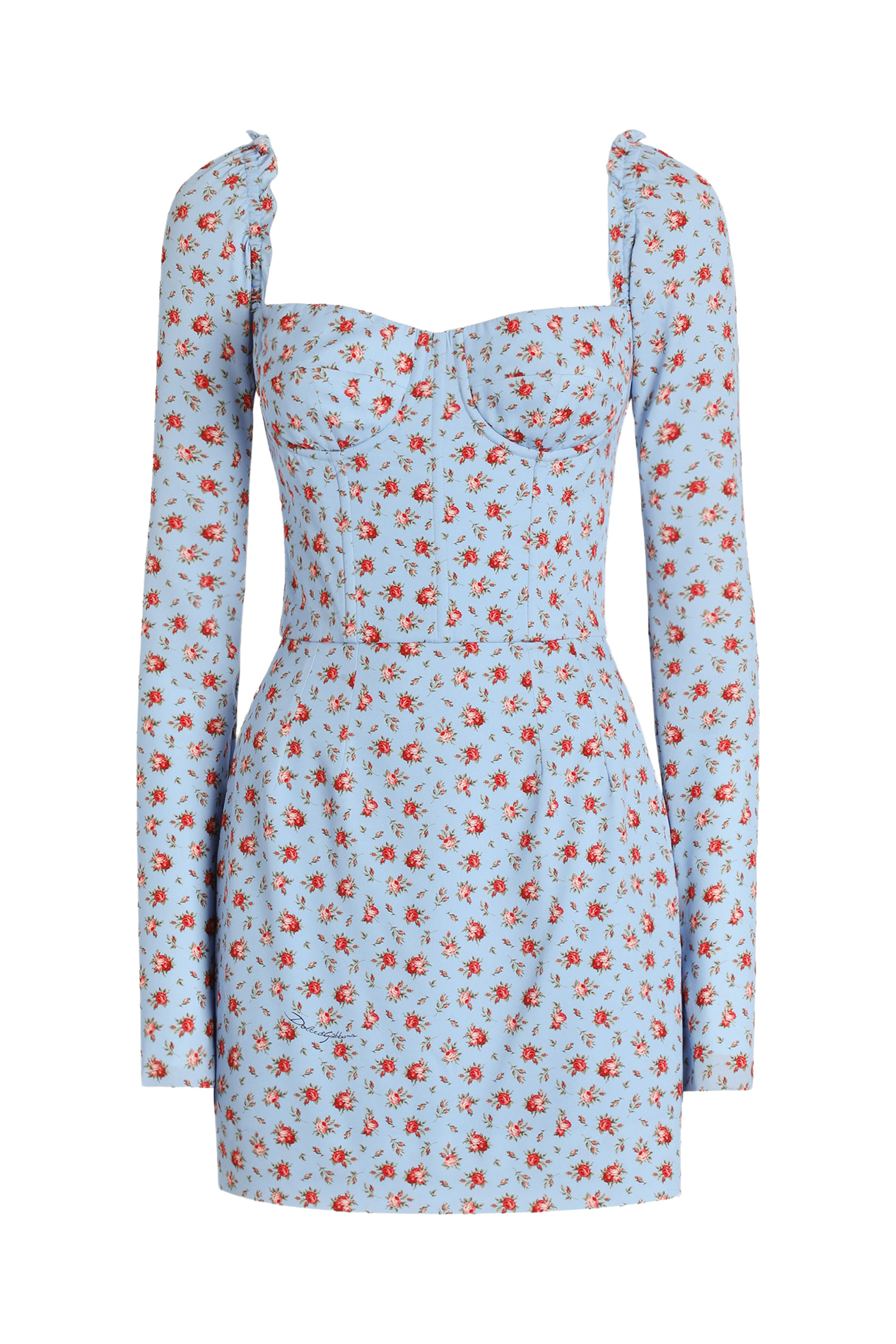 Small Rose-Print Short Charmeuse Dress