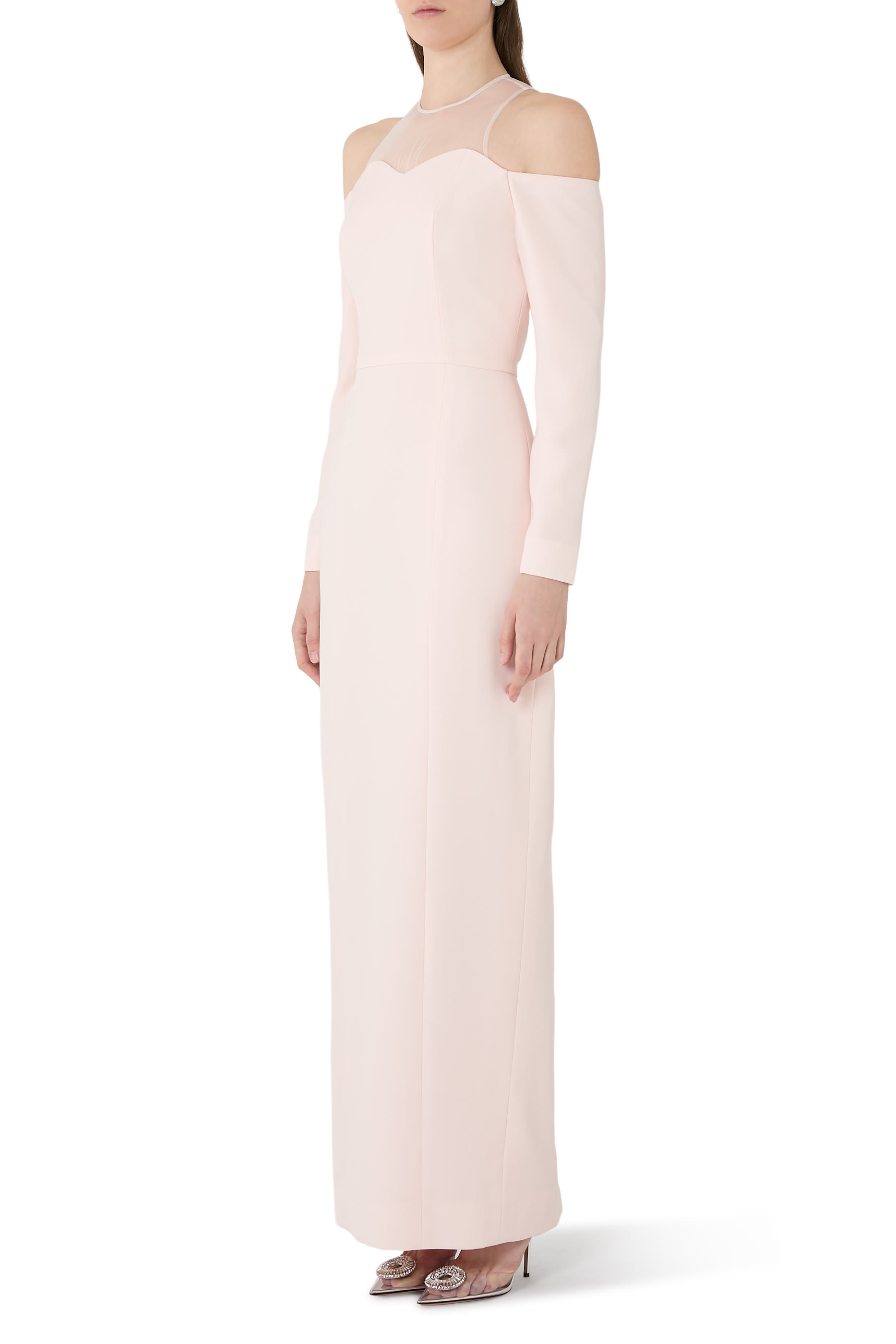 Off Shoulder Illusion Neckline Gown