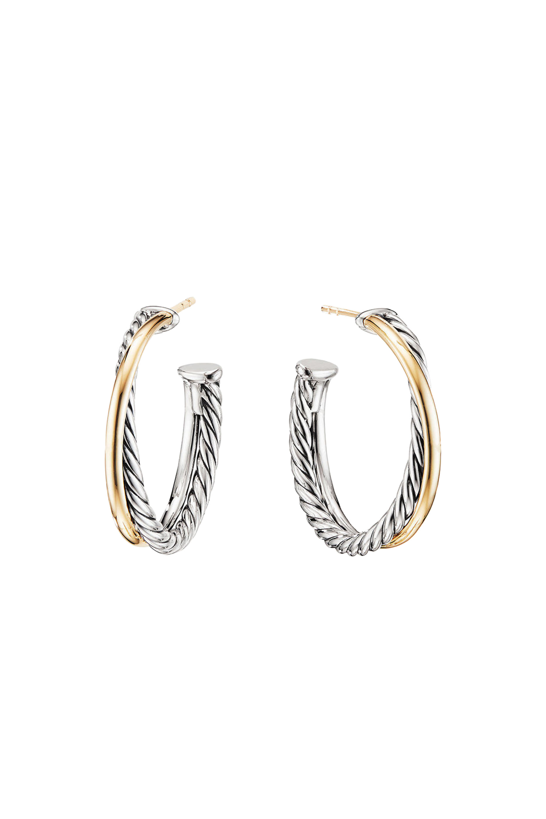 Crossover Hoop Earrings, 18K Yellow Gold & Sterling Silver