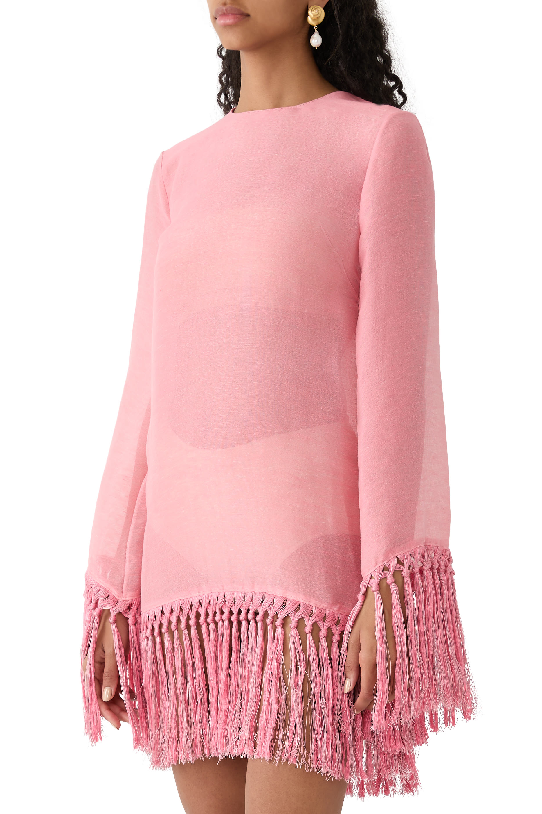 Linen-Blend Fringed Claudia Mini Dress