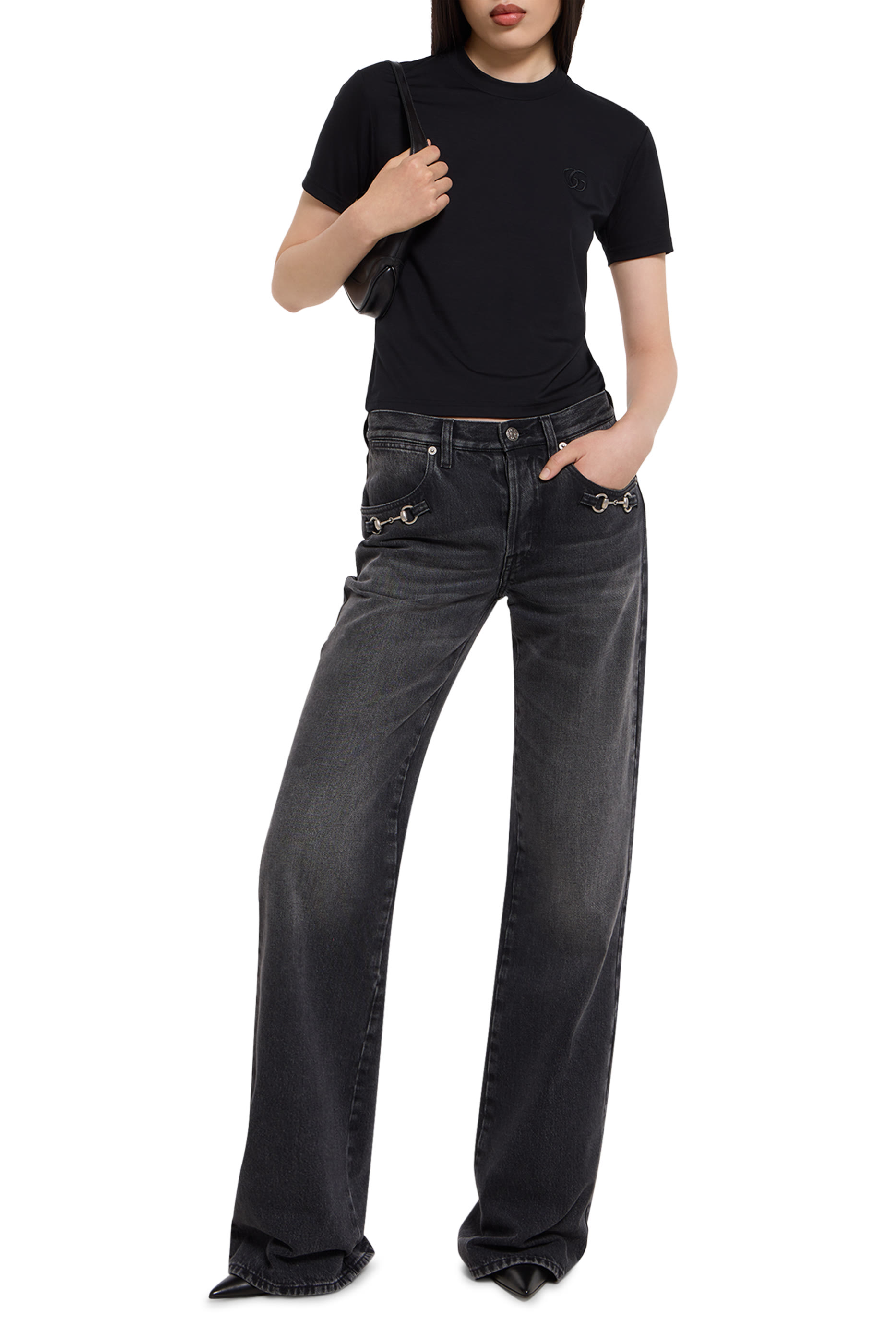  Cotton Denim Pants with Horsebit