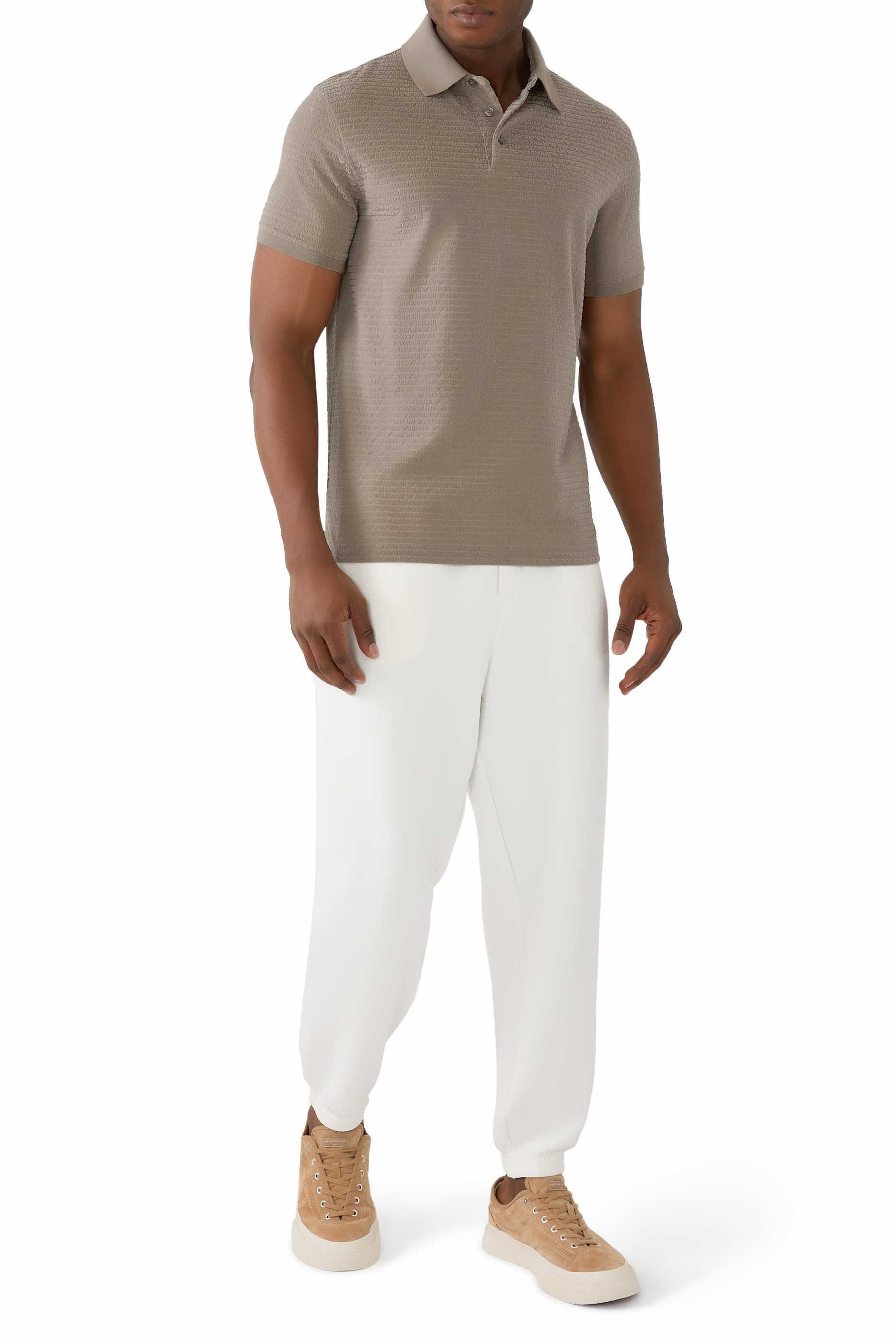 Jersey Polo Shirt with All-Over Jacquard Lettering