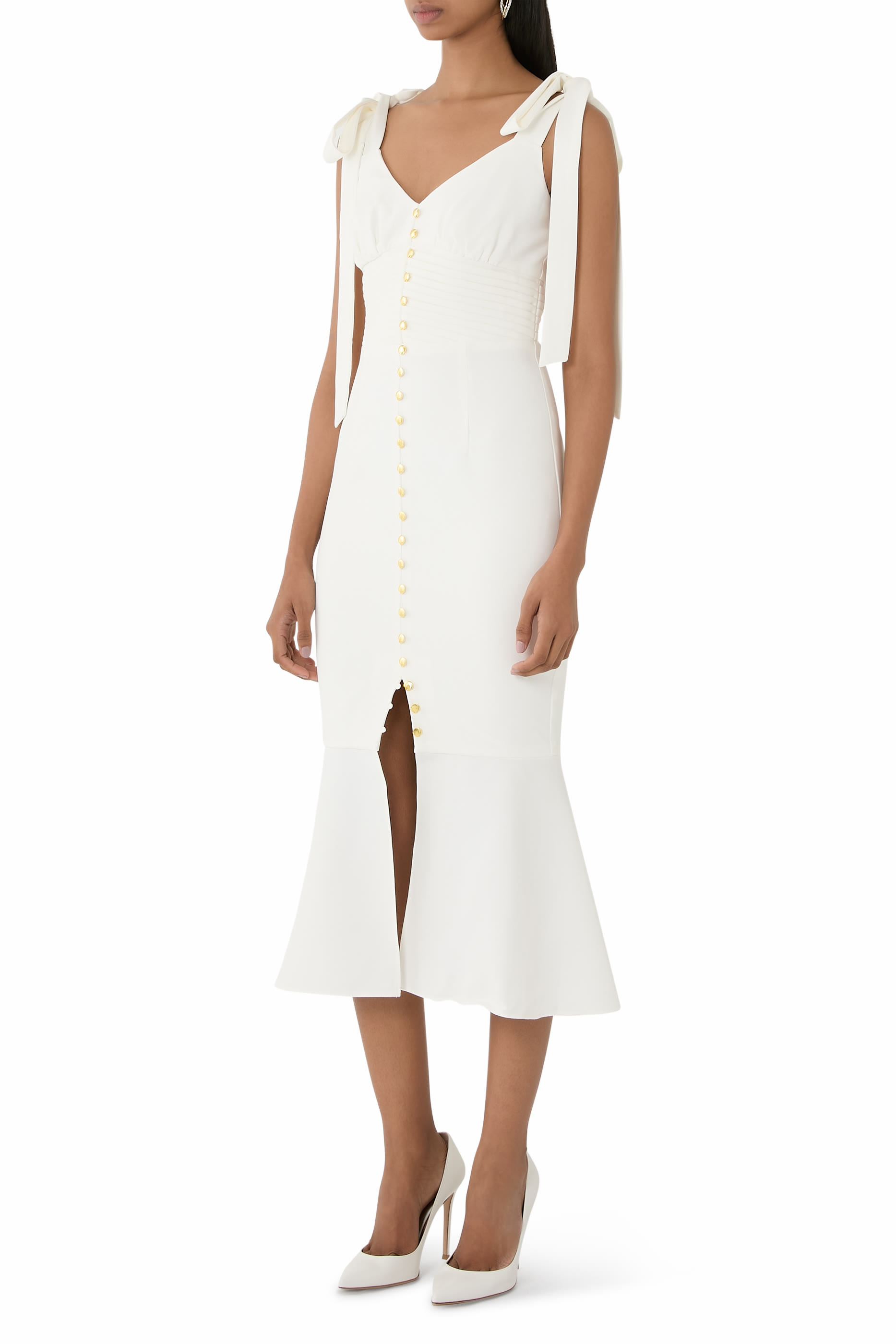 Kamila Tie Strap Micro Shell Button Midi Dress