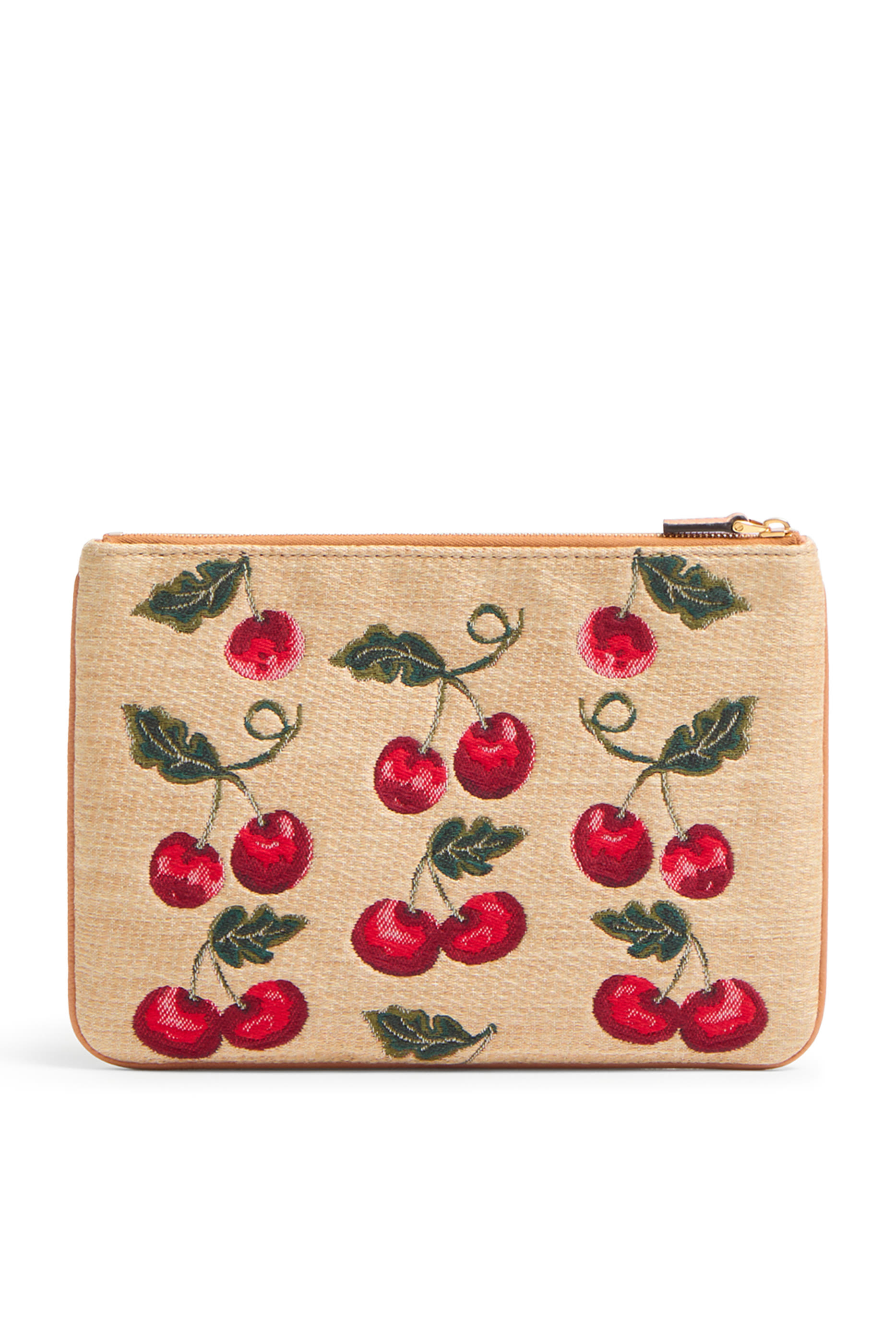 VLogo Signature Pouch in Jacquard Raffia with Cherryfic Pattern
