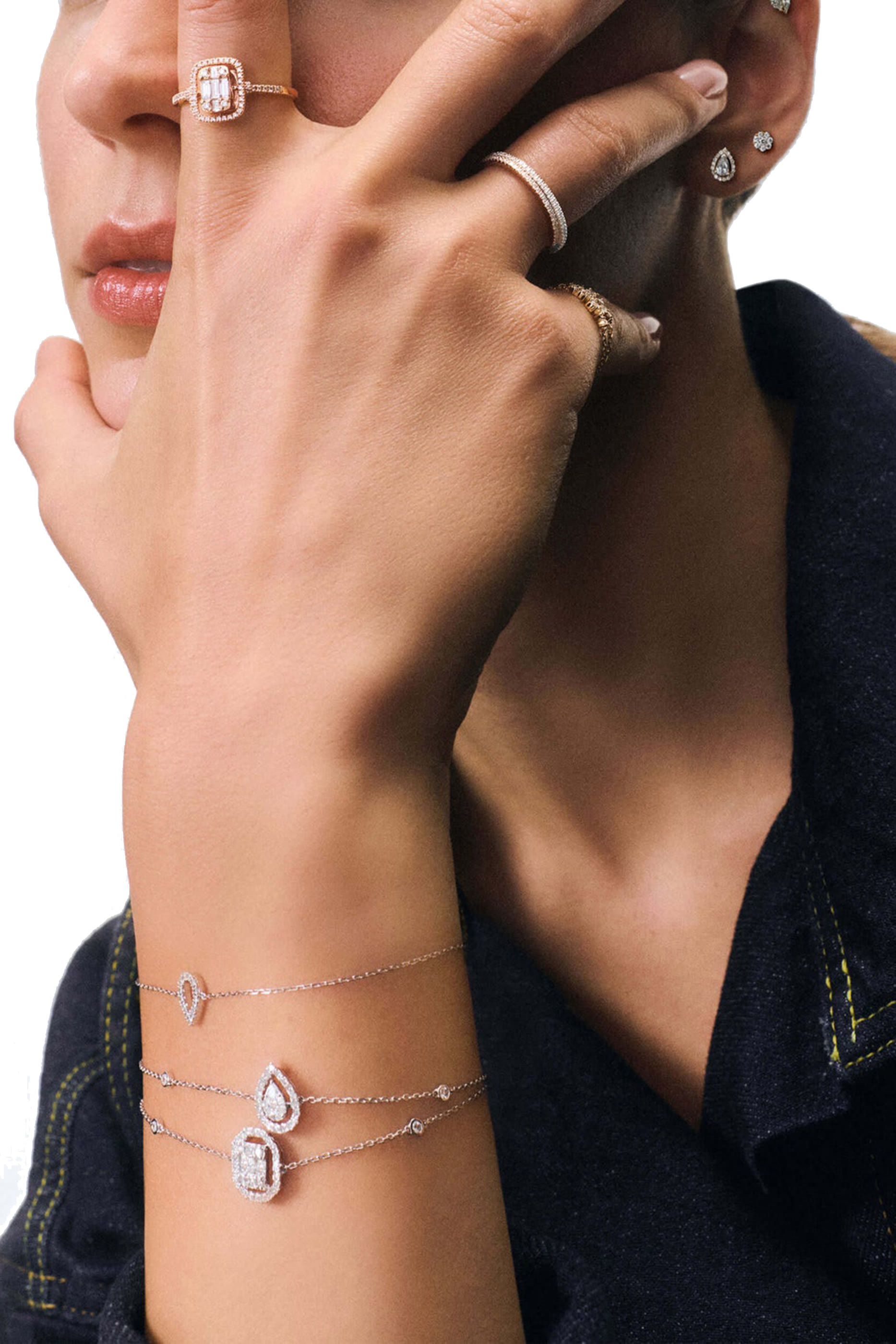 Square Union Bracelet, 18K White Gold & Diamonds