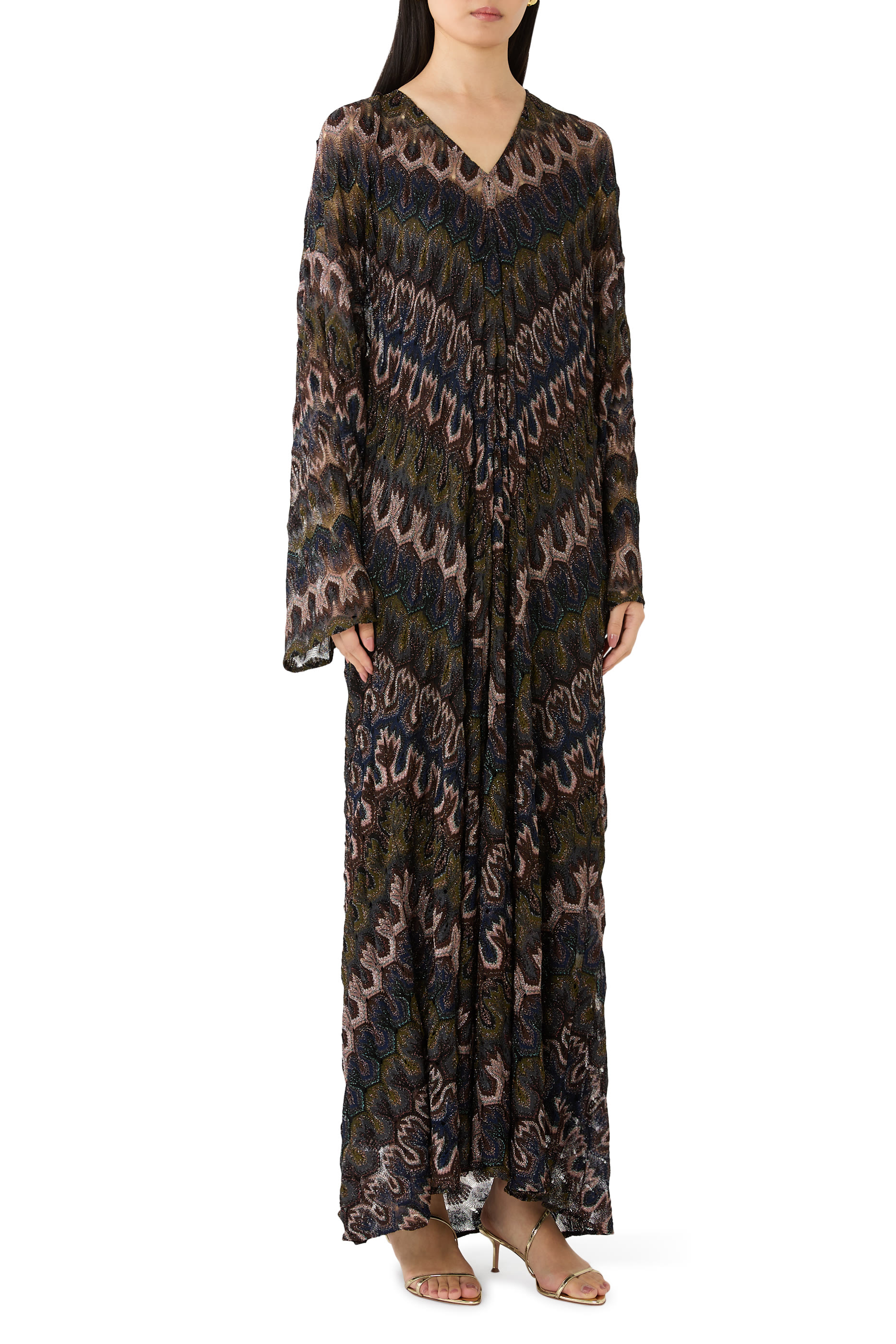  Long Lam&eacute; Viscose Dress with Removable Sash 