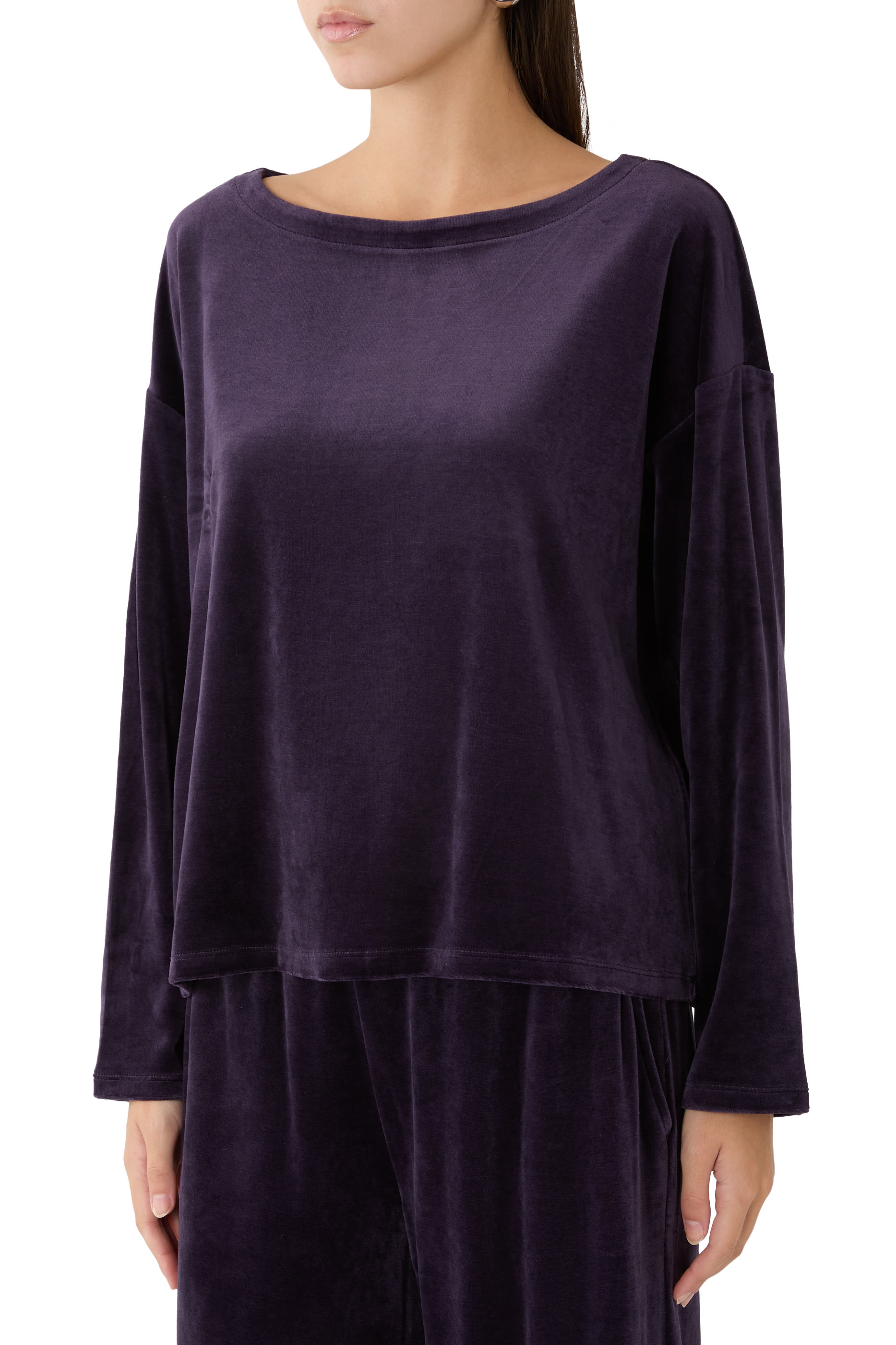 Cozy Velour Knit Bateau Neck Top