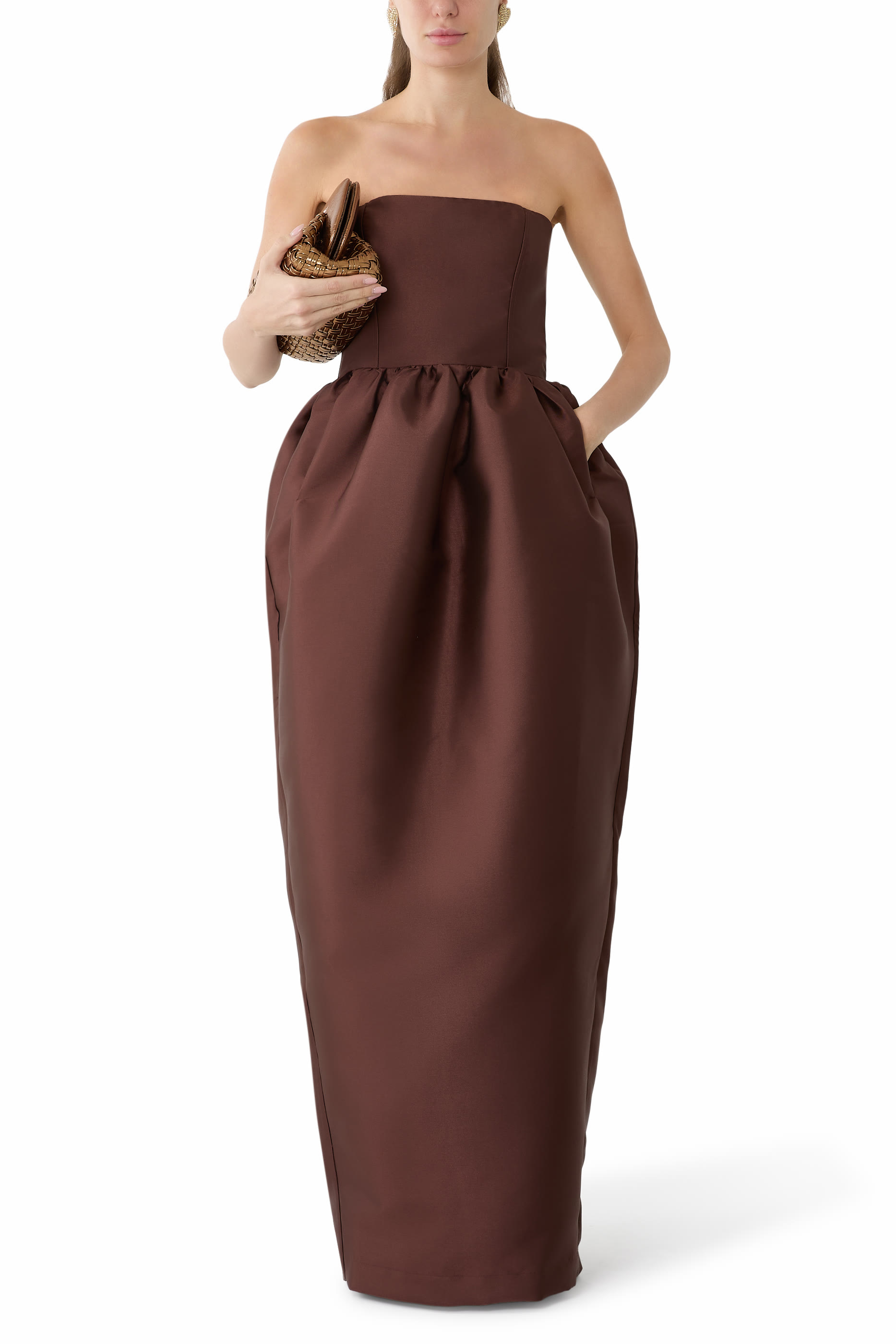 Heavy Satin Strapless Tulip Long Dress