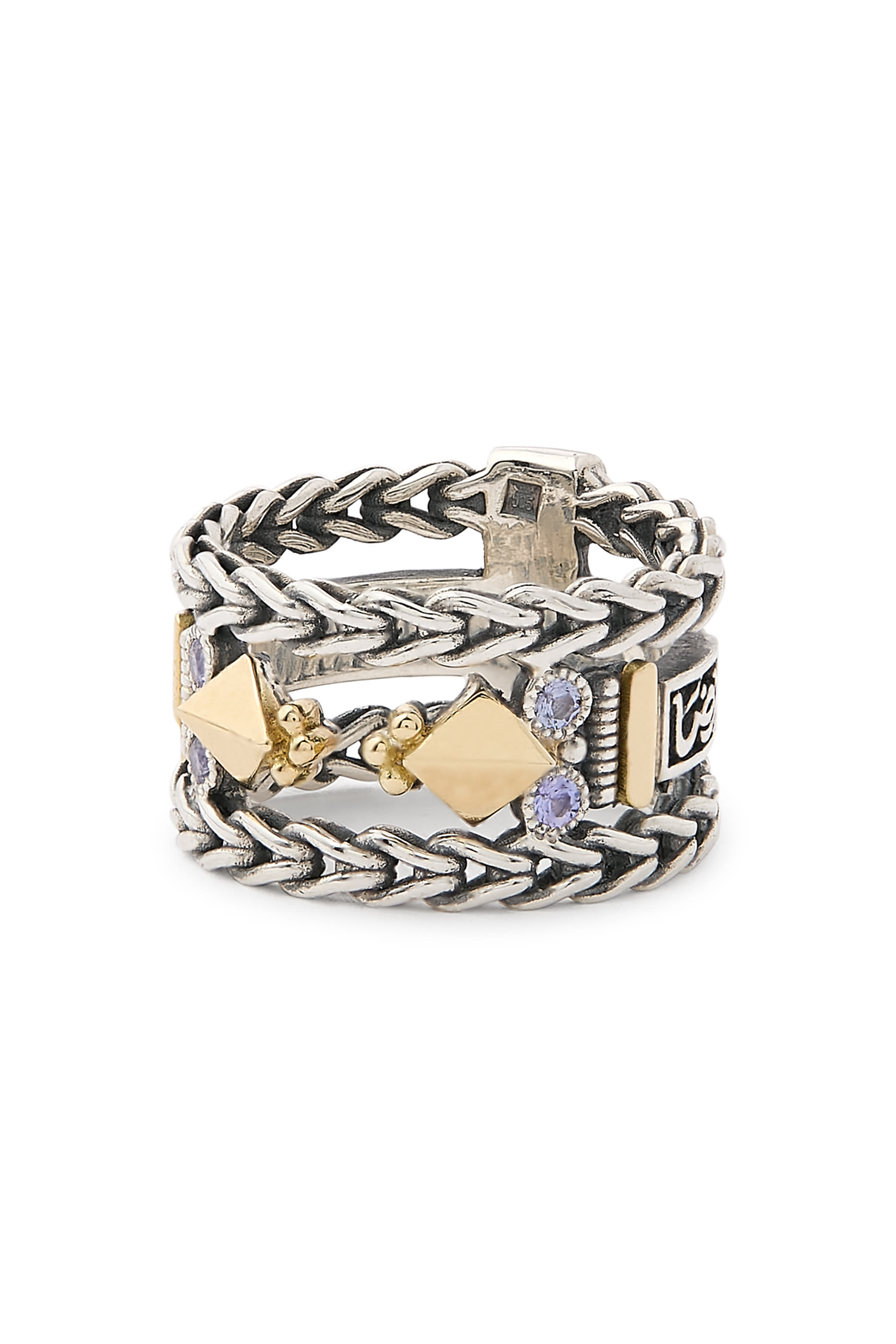 Turath Roman Chain Ring, 18K Yellow Gold with Sterling Silver & Tanzanite