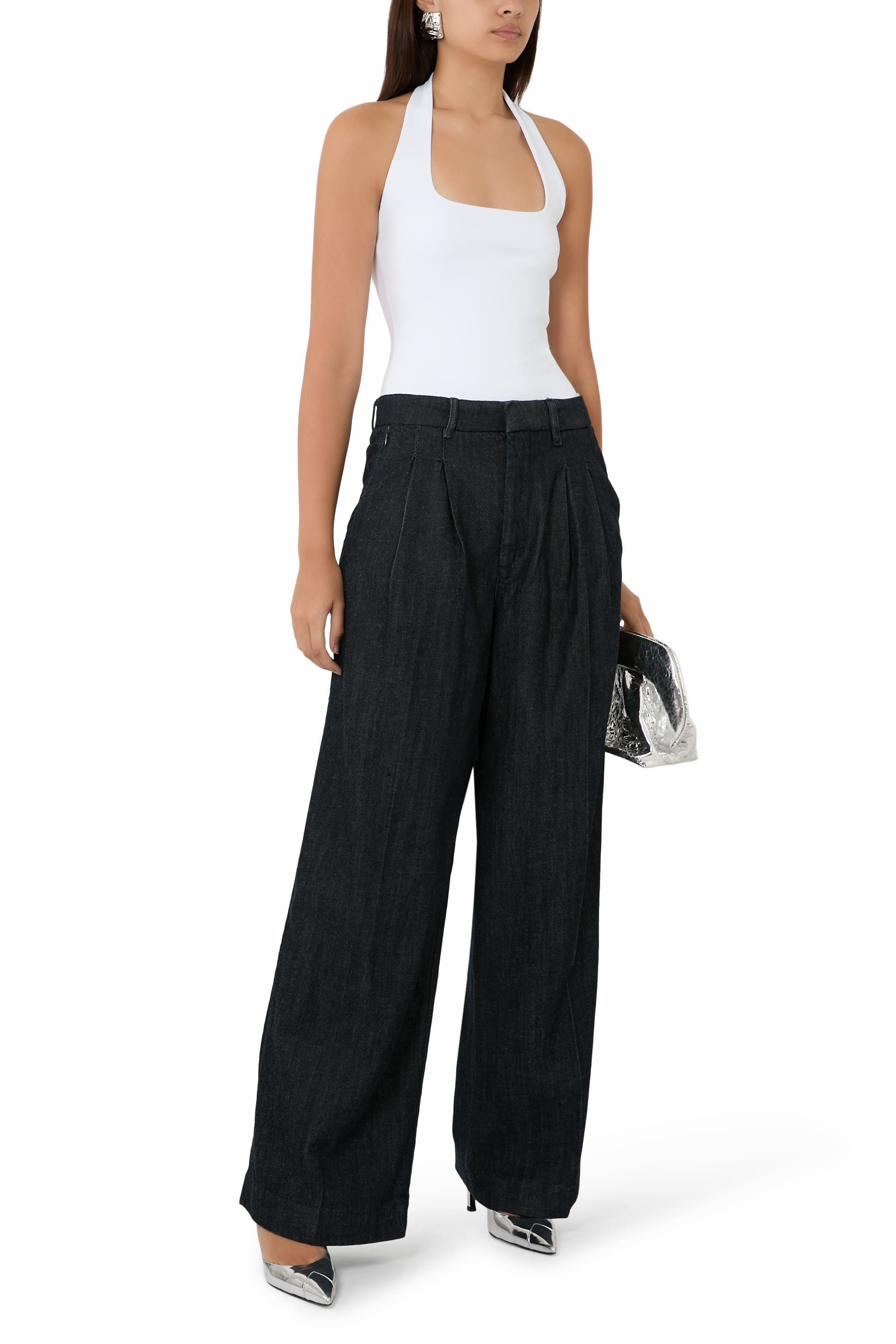 Pleated High Waisted Wide Leg Trouser
