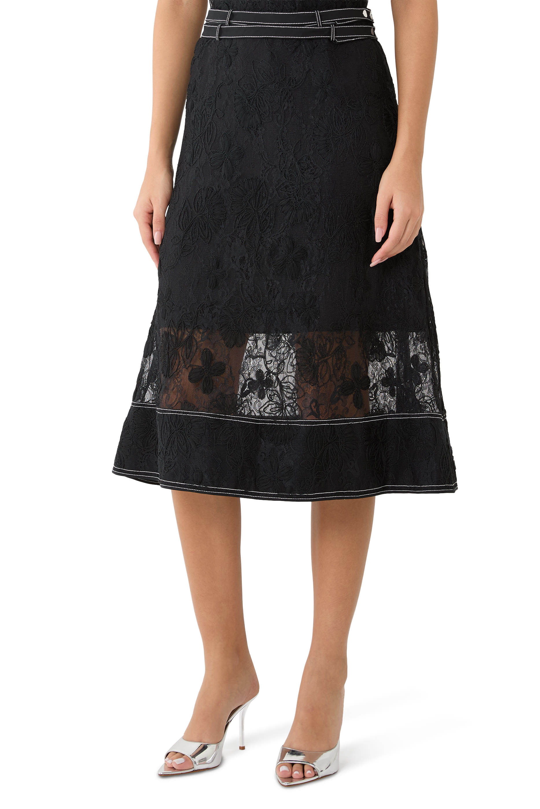  Floral Lace Midi Skirt