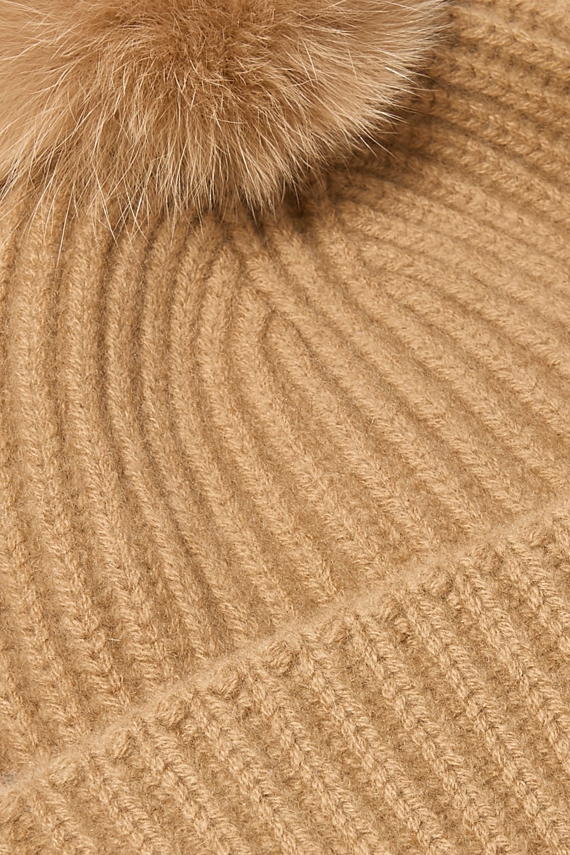 Cashmere Knit Beanie with Fox Fur Pompom
