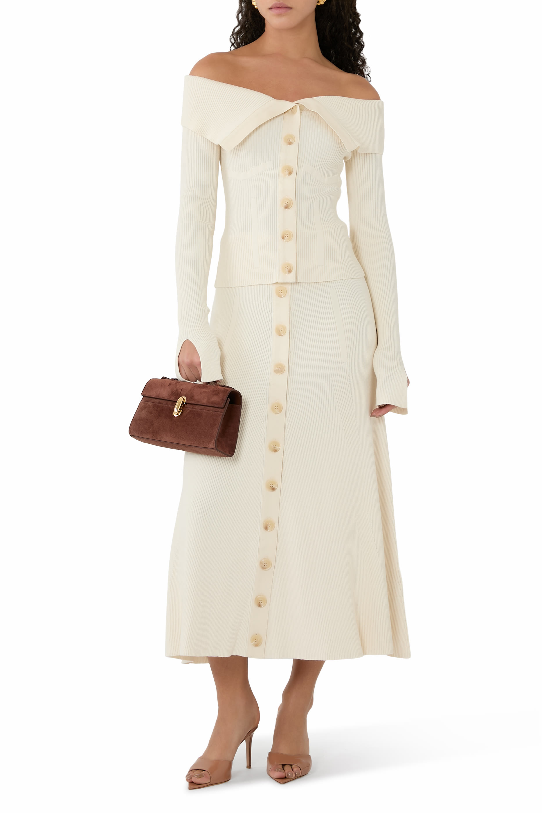 Off-The-Shoulder Ribbed-Knit Cardigan