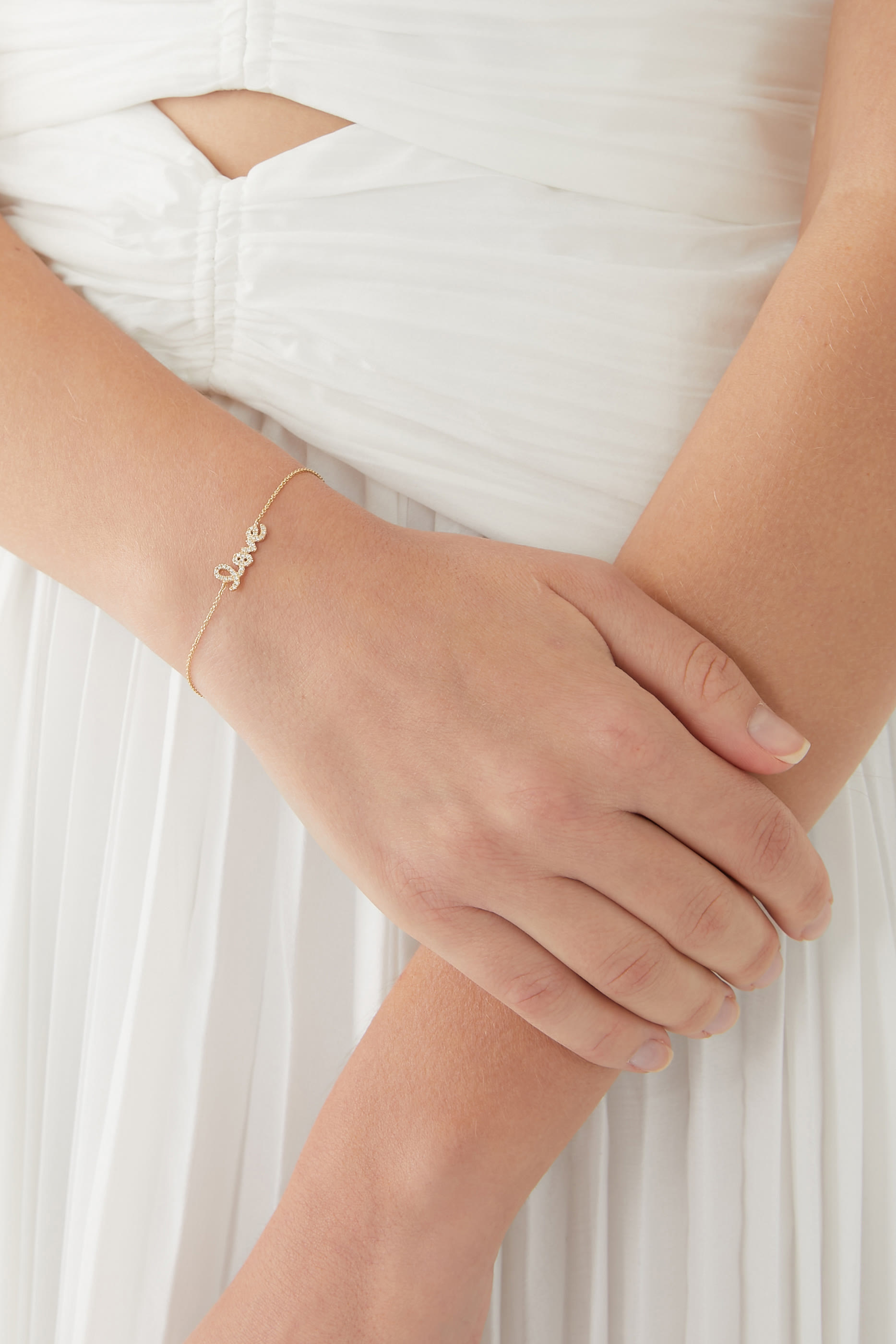 Love Script Bracelet, 14k Yellow Gold & Diamonds