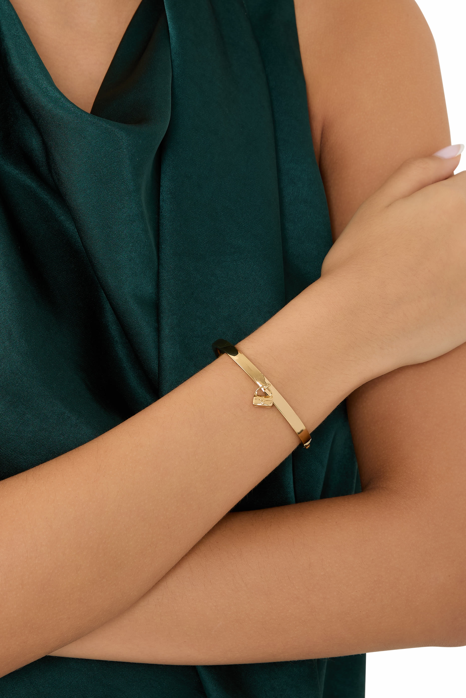 Signature Handbag Charm Bangle, Brass & Glass, Cubic Zirconia