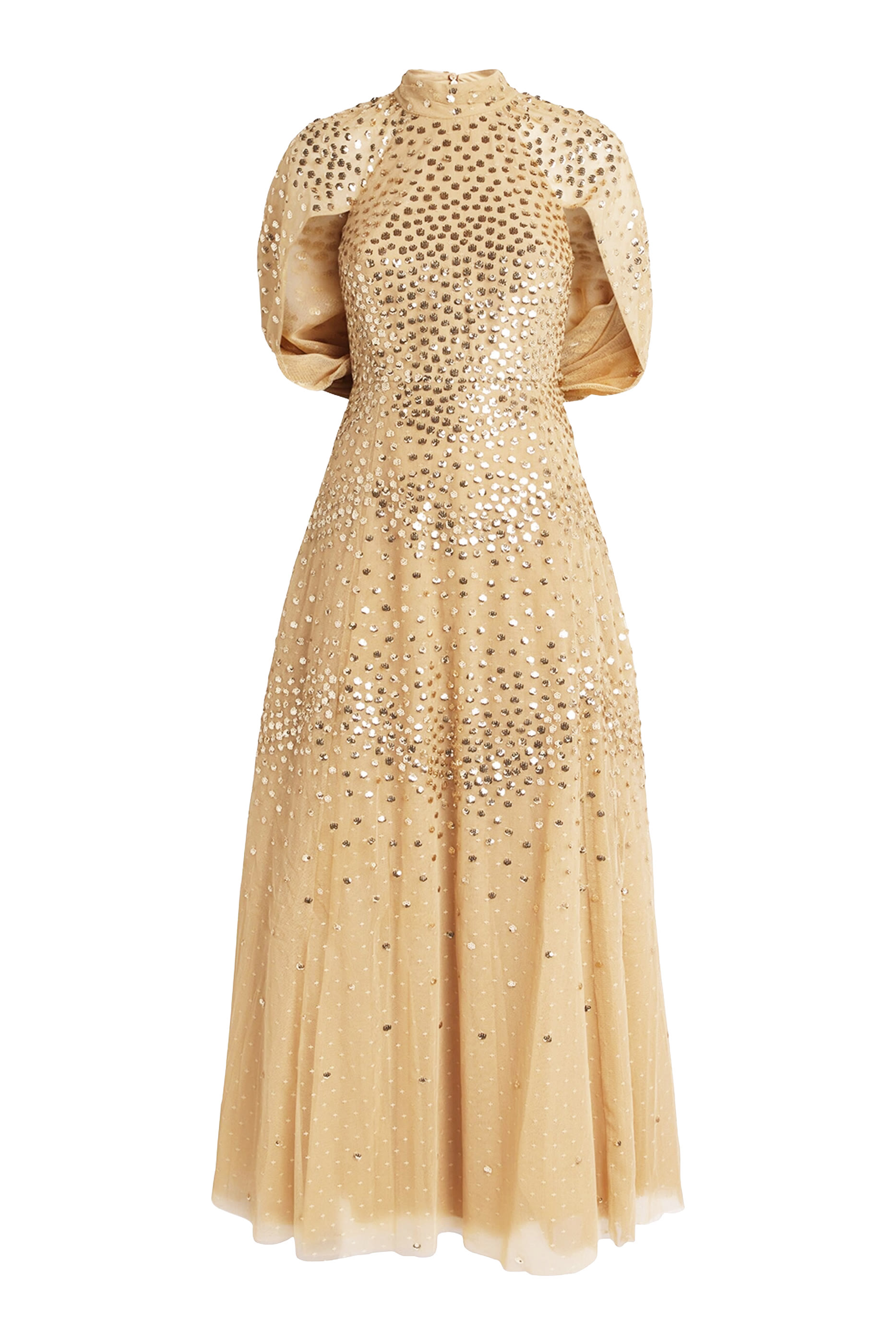 Sequin Scallop Cape Gown
