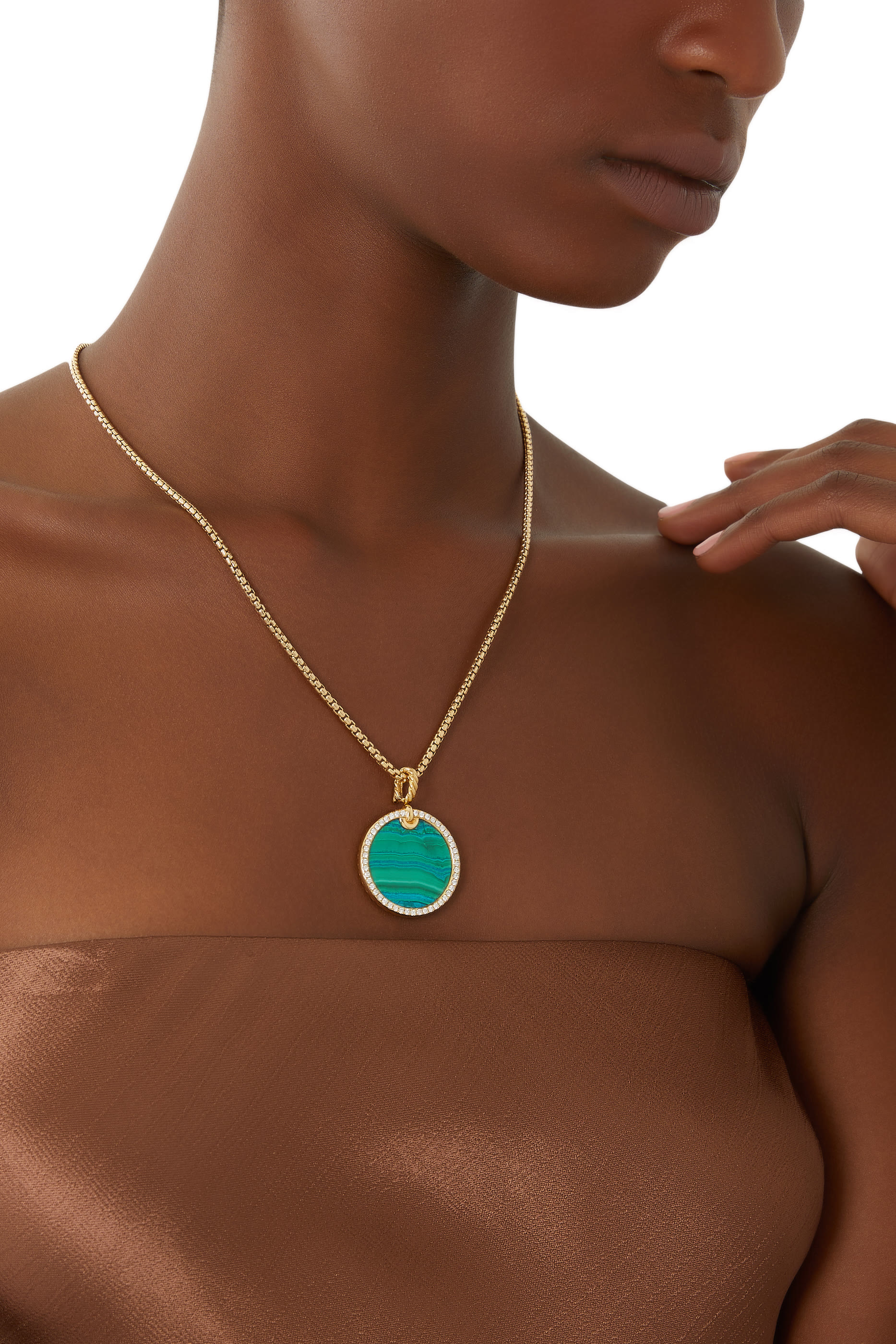 Elements&reg; Artist Series Disc Pendant in 18K Yellow Gold with Chrysocolla and Pav&eacute; Diamonds
