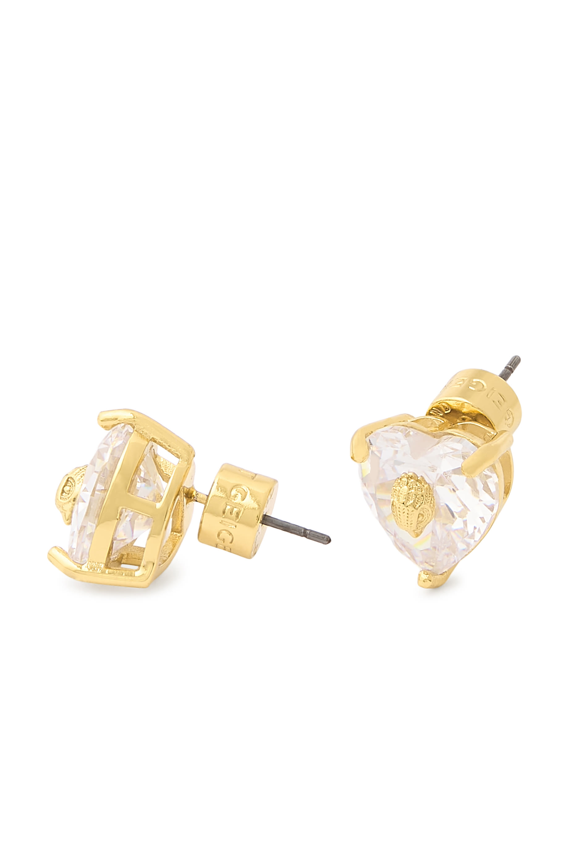 Crystal Heart Stud Earrings, Brass
