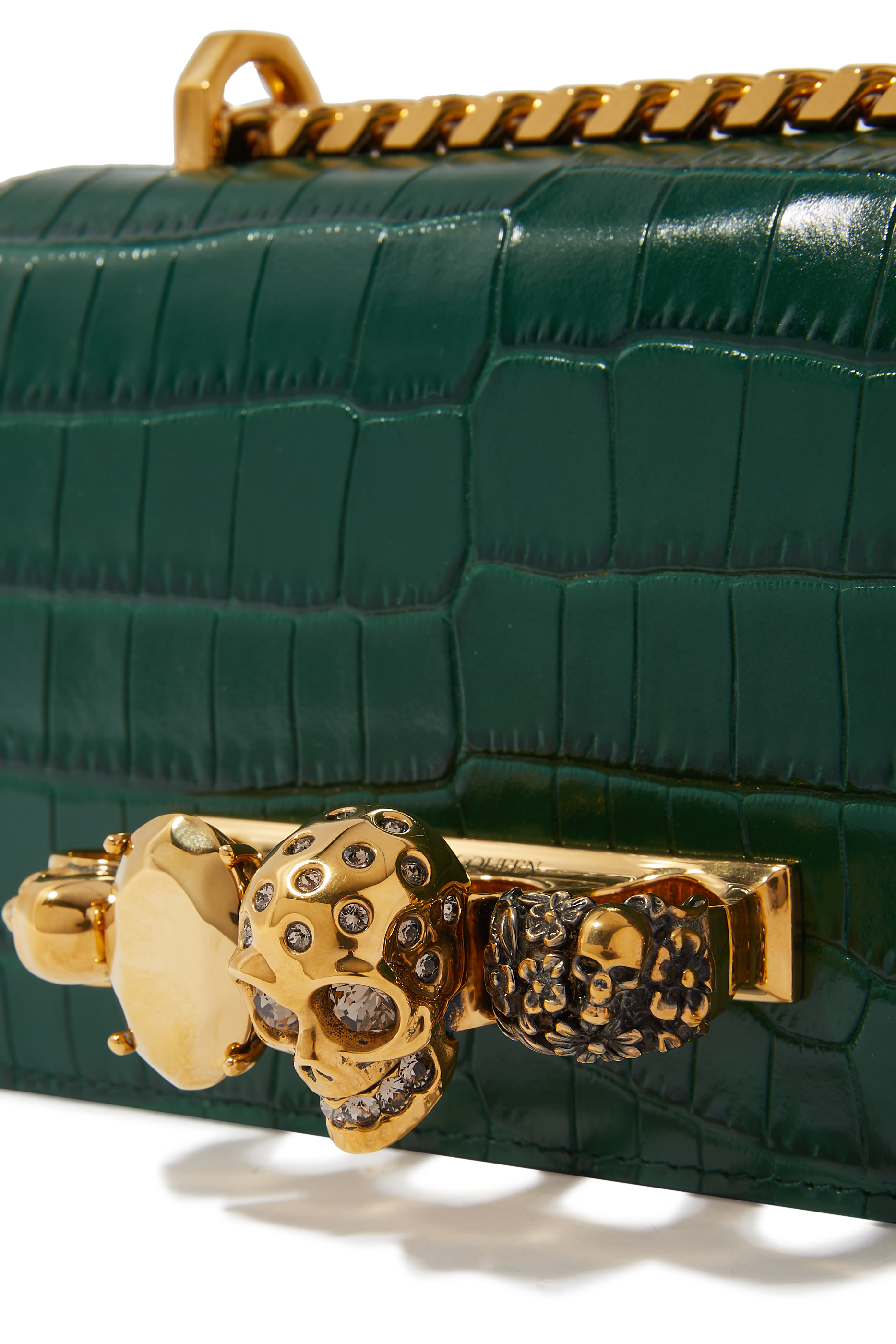 Mini Jewelled Croc-Embossed Satchel