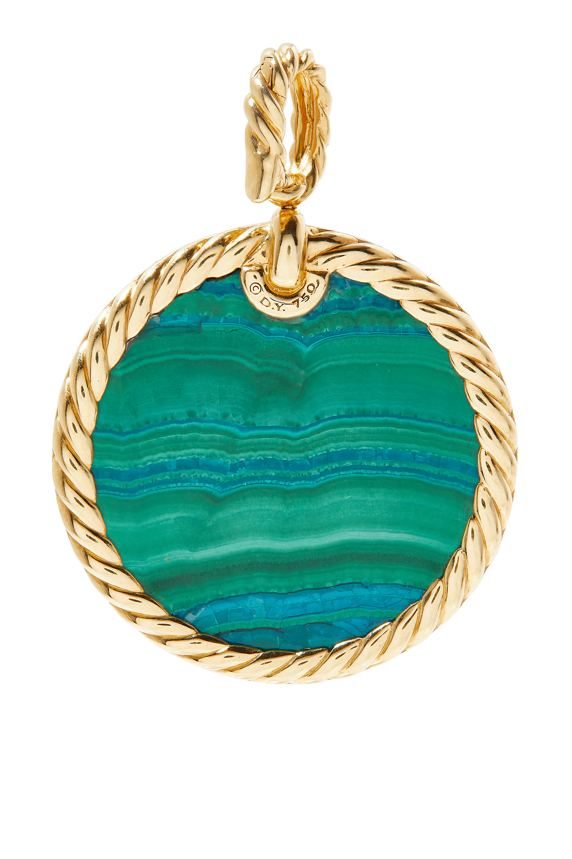 Elements&reg; Artist Series Disc Pendant in 18K Yellow Gold with Chrysocolla and Pav&eacute; Diamonds
