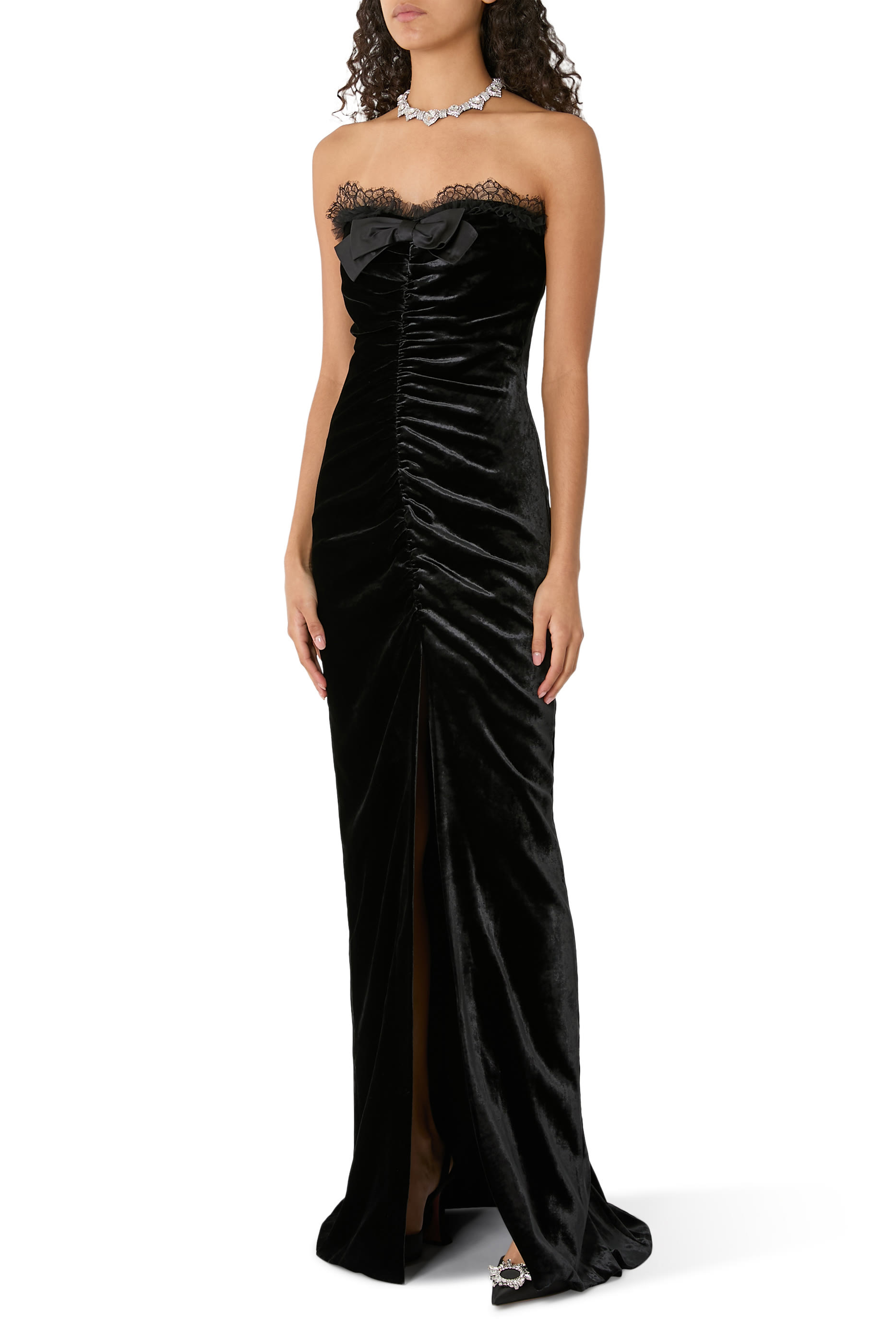  Velvet Dress with Lace Bustier