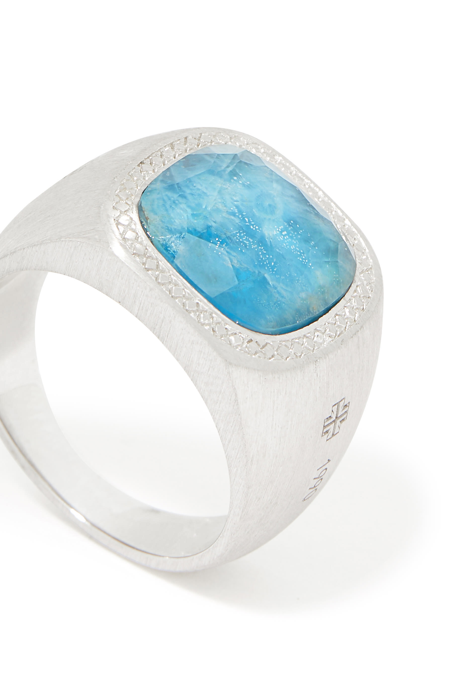 Apatite Signet Ring, Sterling Silver with Apatite & Quartz Stones