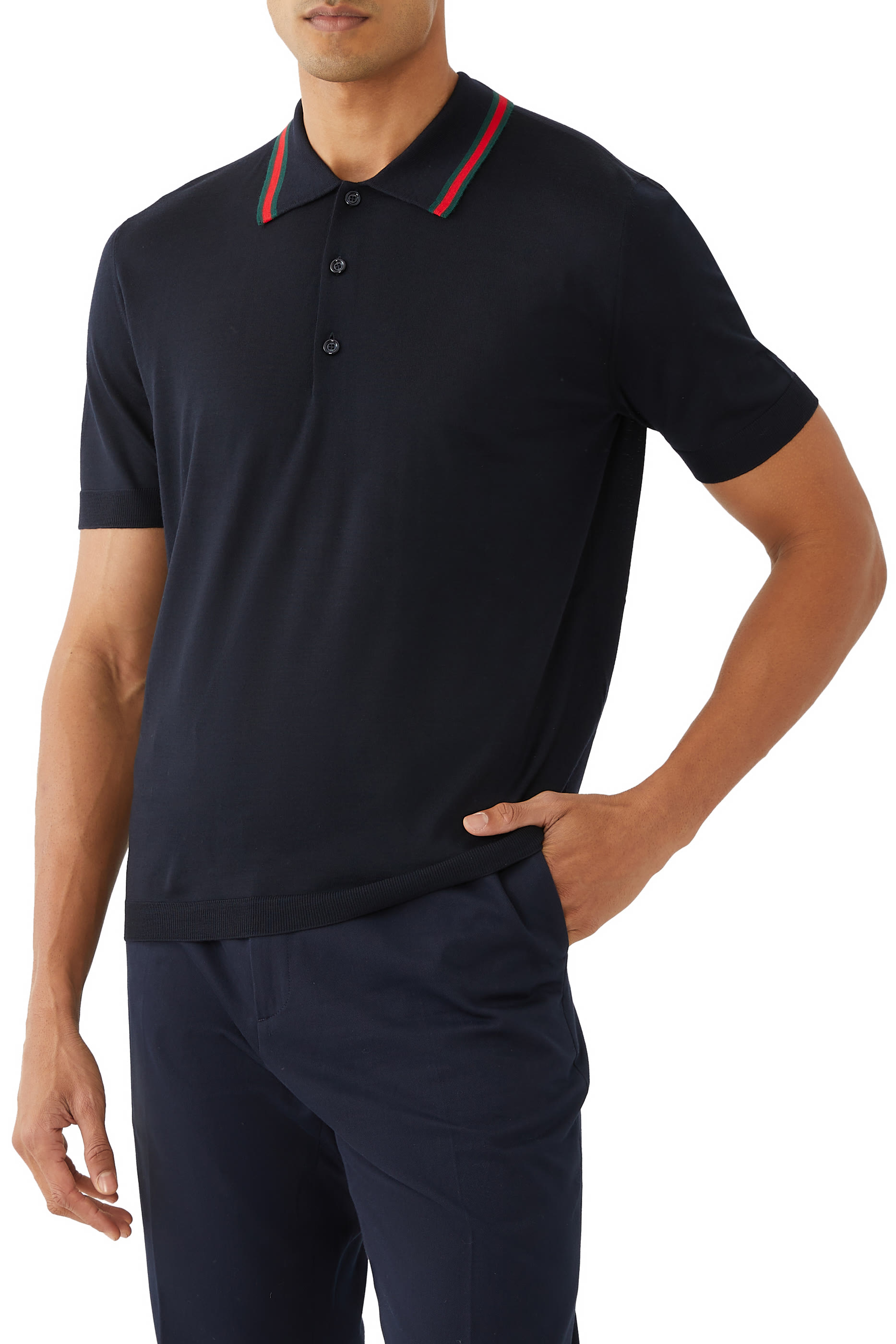 Wool Knit Polo Shirt with Web