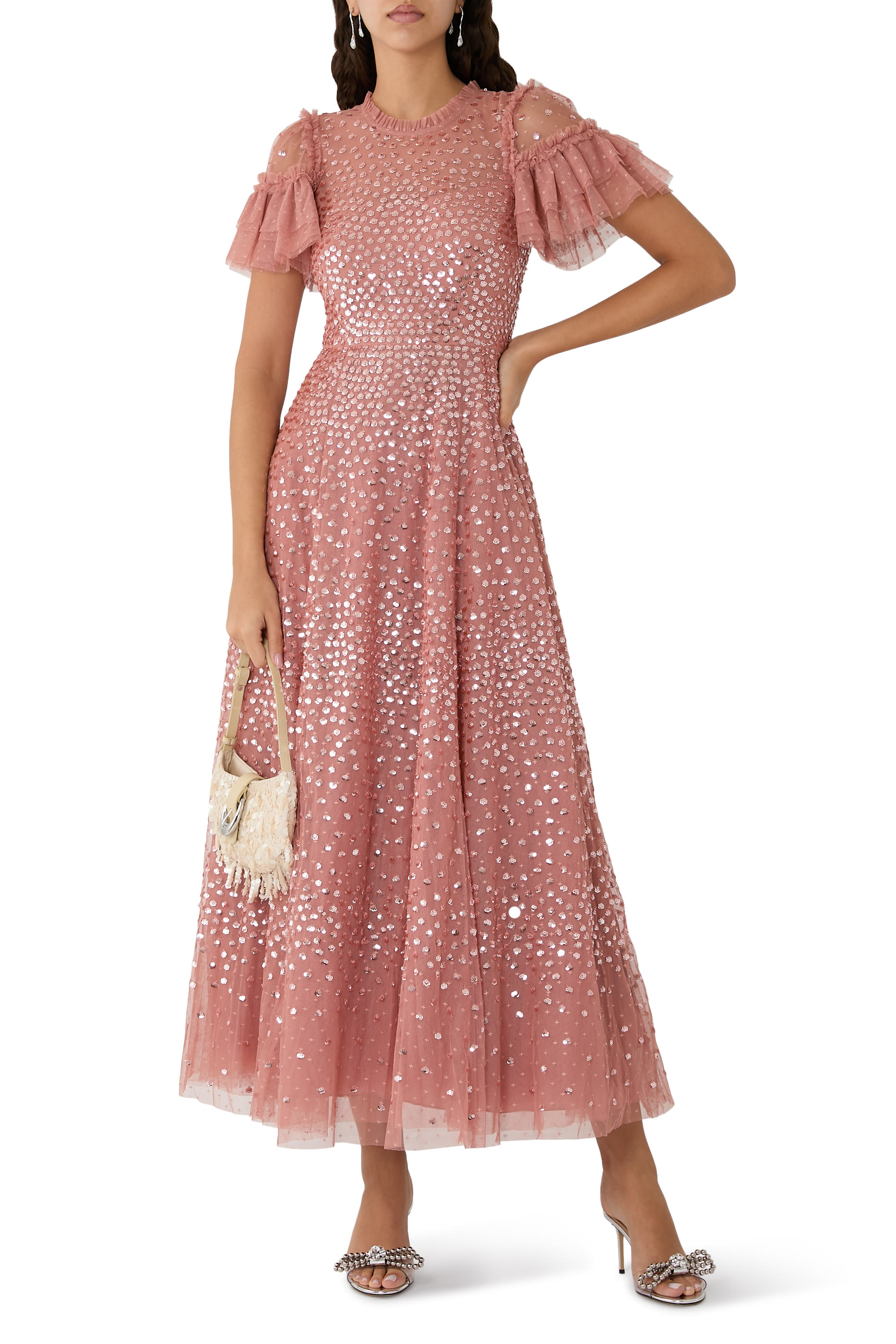 Everett Bloom One-Shoulder Ankle Gown