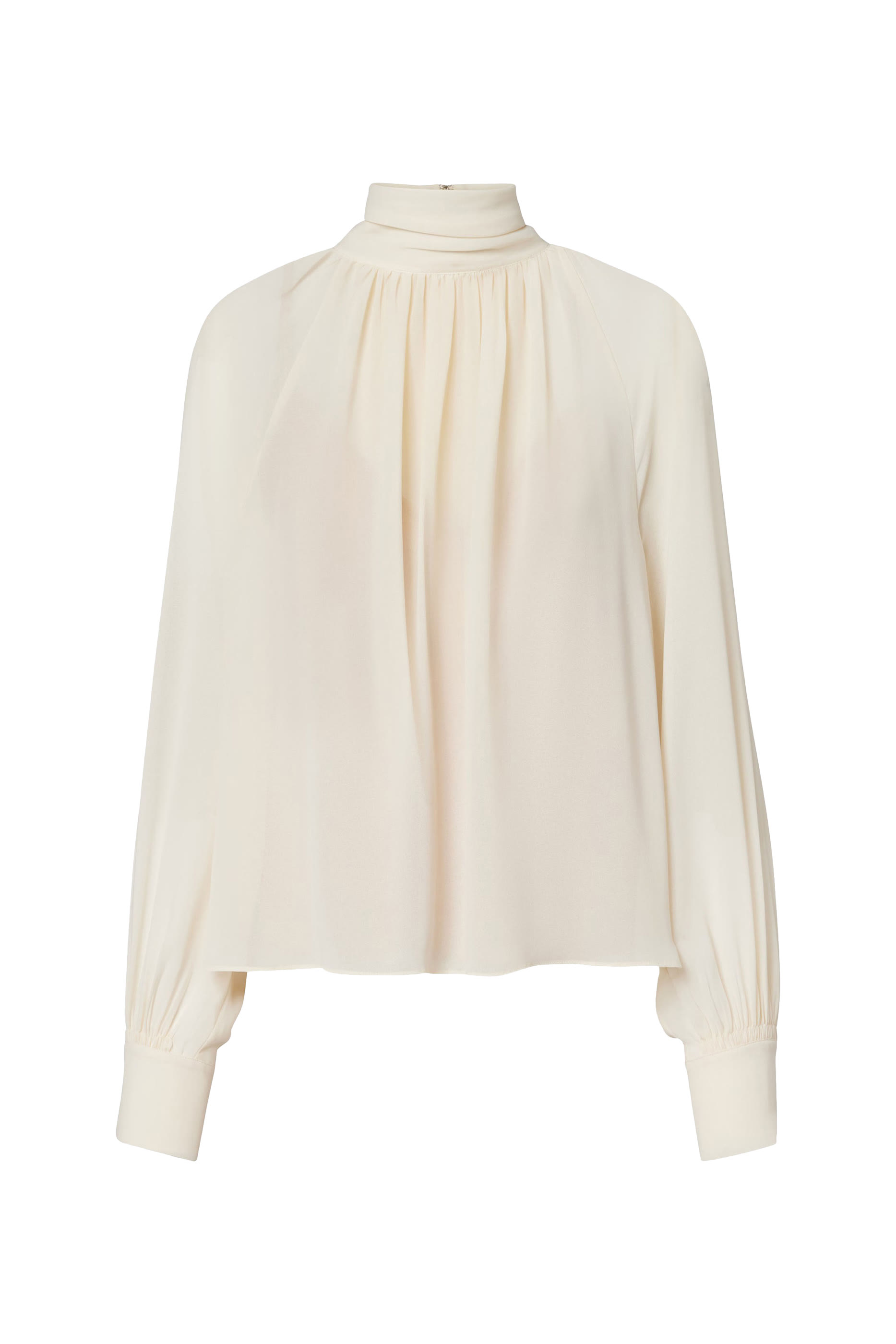 Gathered Draped-Neck Crepe Blouse