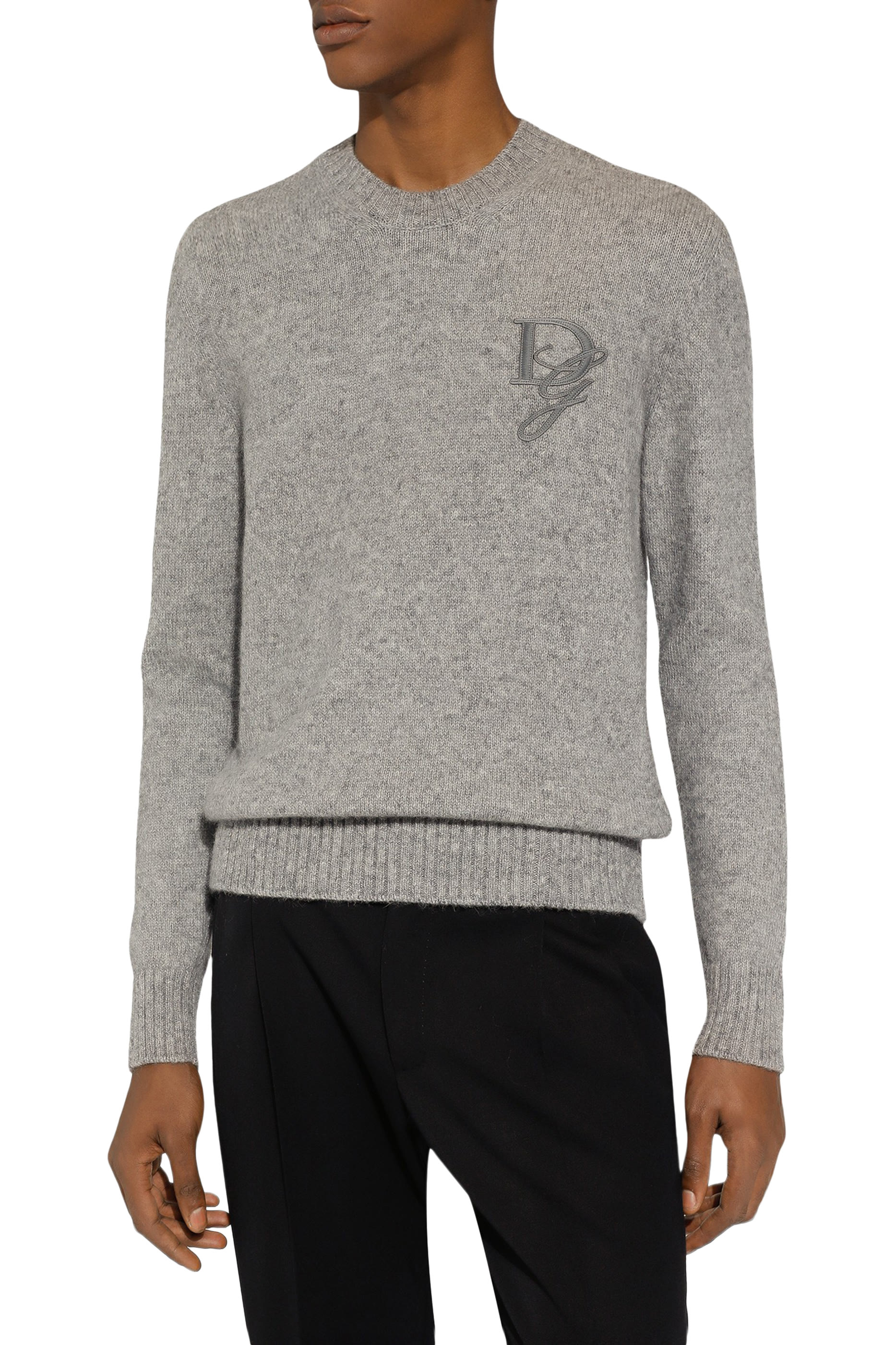  Round-Neck Wool Sweater with DG Embroidery