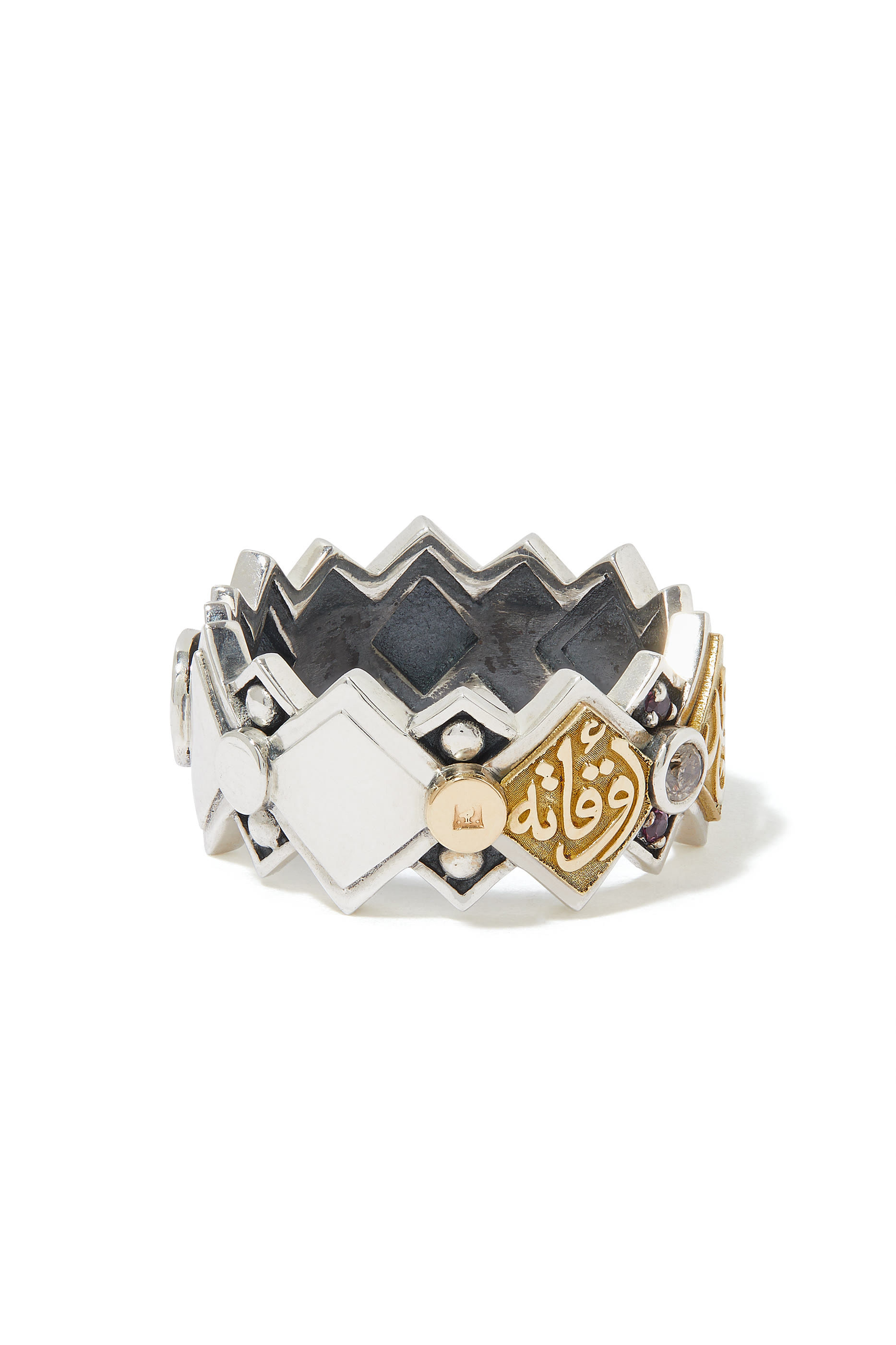 Beloved Band, 18k Yellow Gold with Sterling Silver, Rhodolite & Diamonds