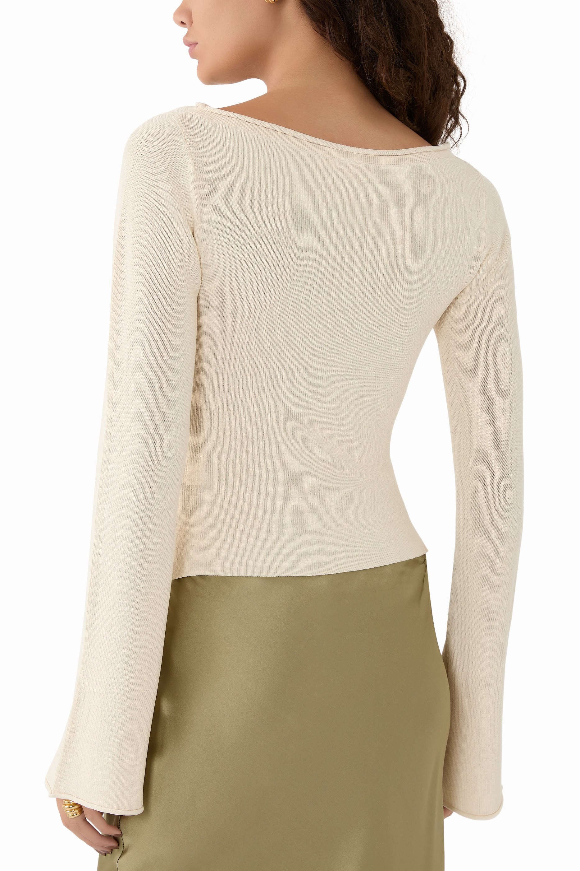 Stretch Rib Knit Boatneck Top