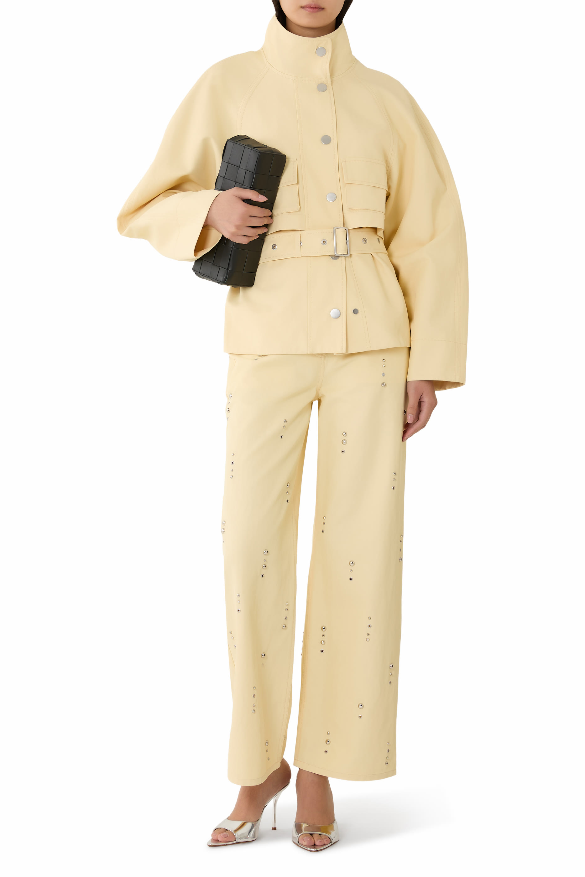 Stud Embellished Wide-Leg Pants