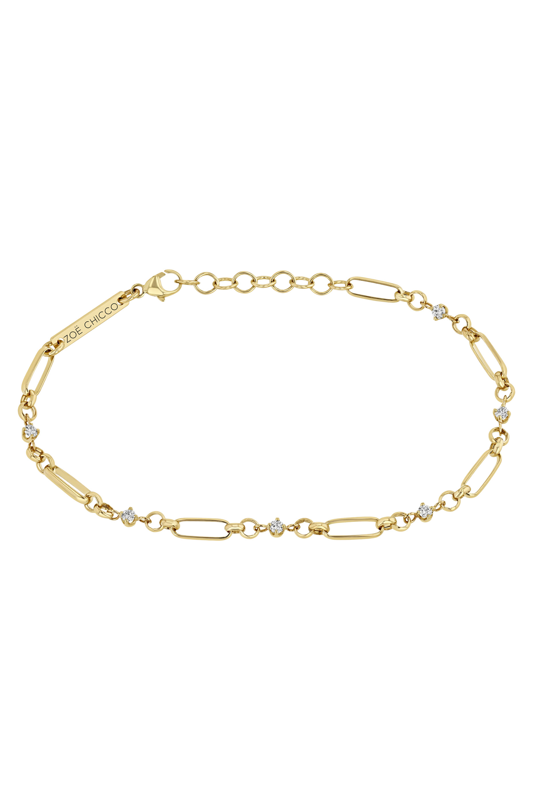 Medium Paperclip Rolo Chain Bracelet, 14K Yellow Gold & Diamonds