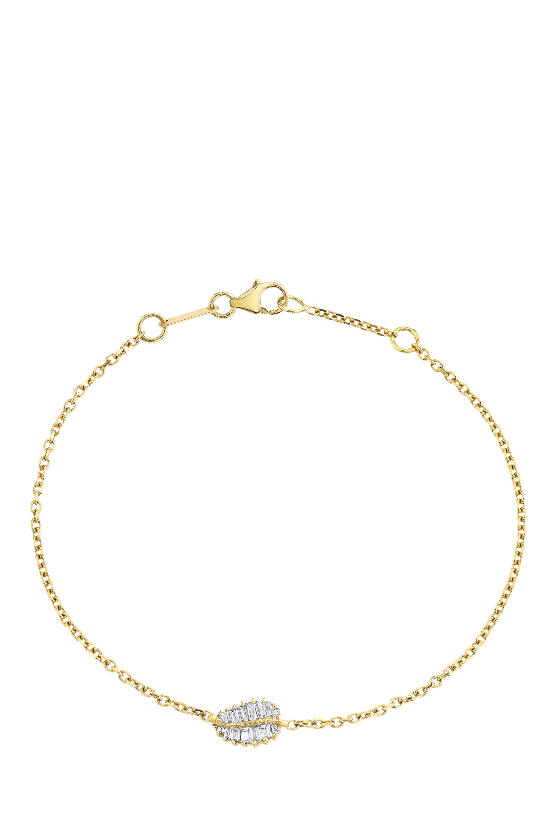 Small Palm Leaf Diamond Chain Bracelet, 18k Yellow Gold & Diamonds
