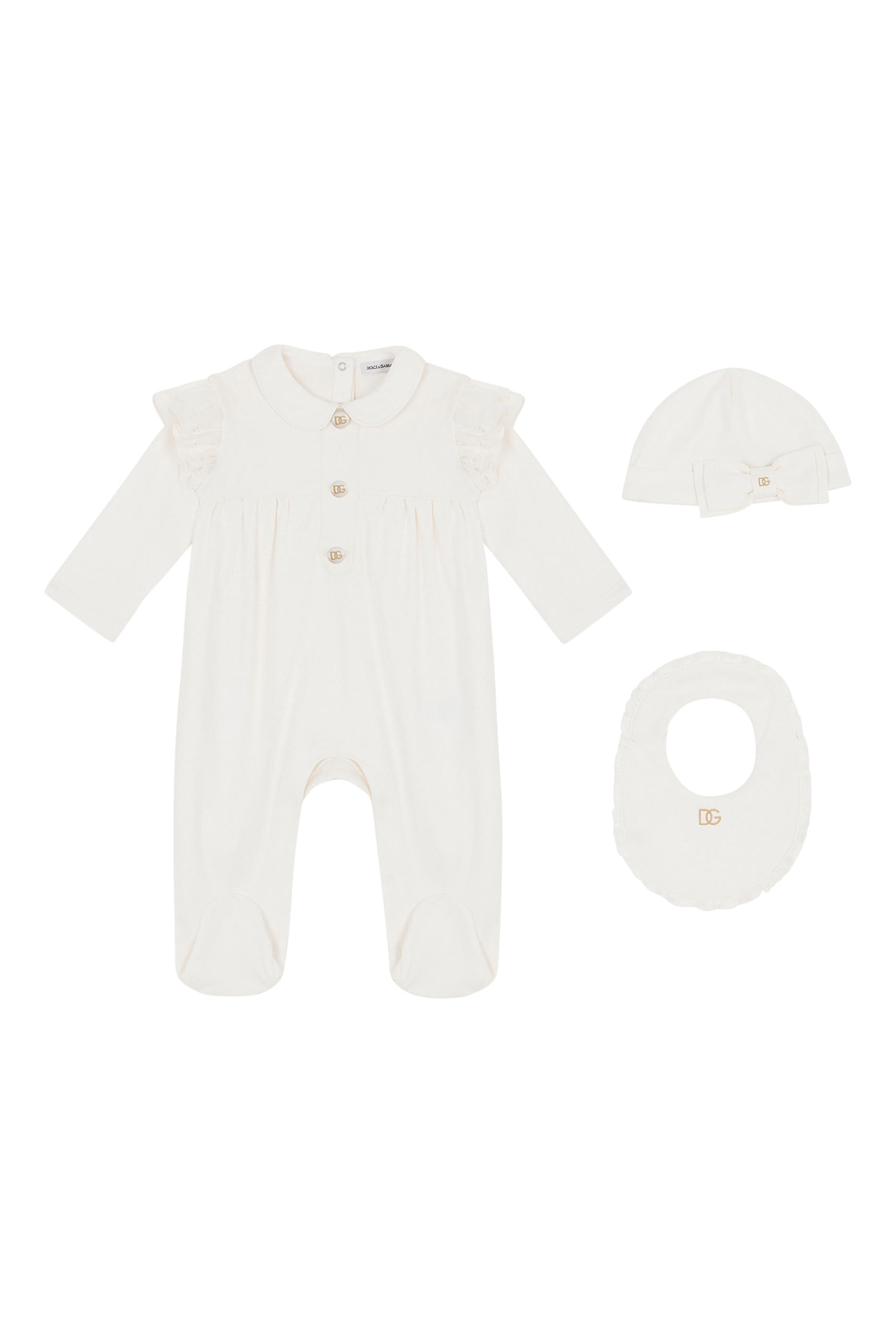 Kids Cotton Romper, Bib & Beanie Set
