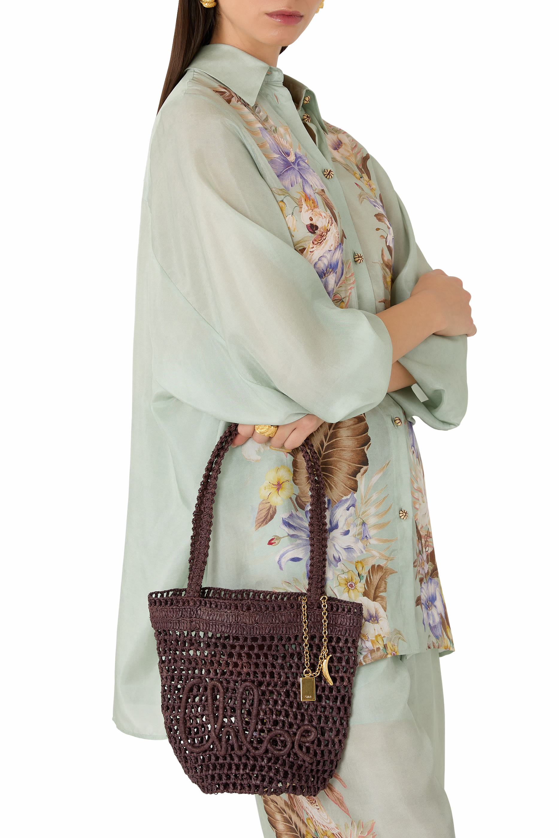 Small Summer Banana Tote Bag in Raffia