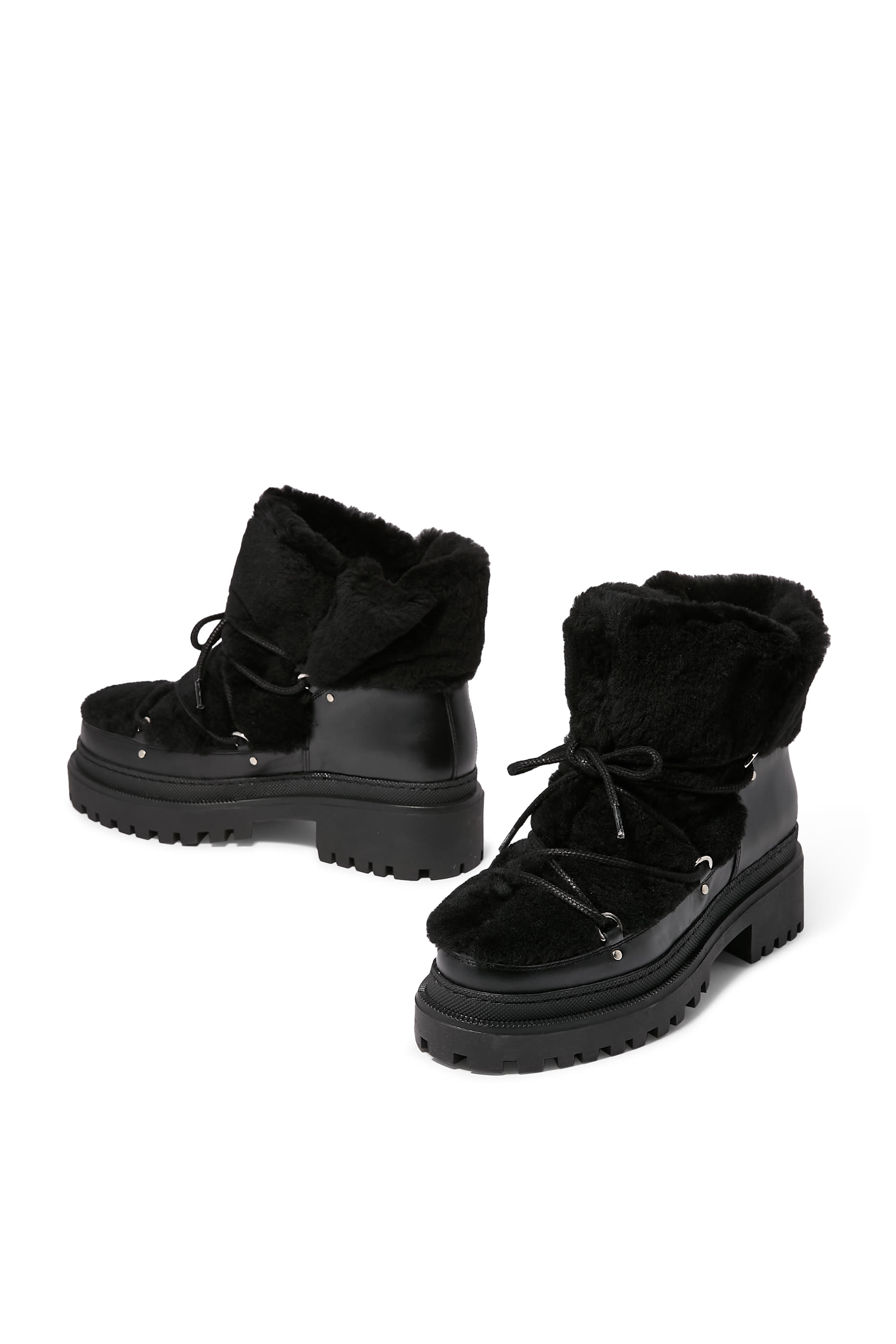 Lace-Up Mid-Length Shearling Boots