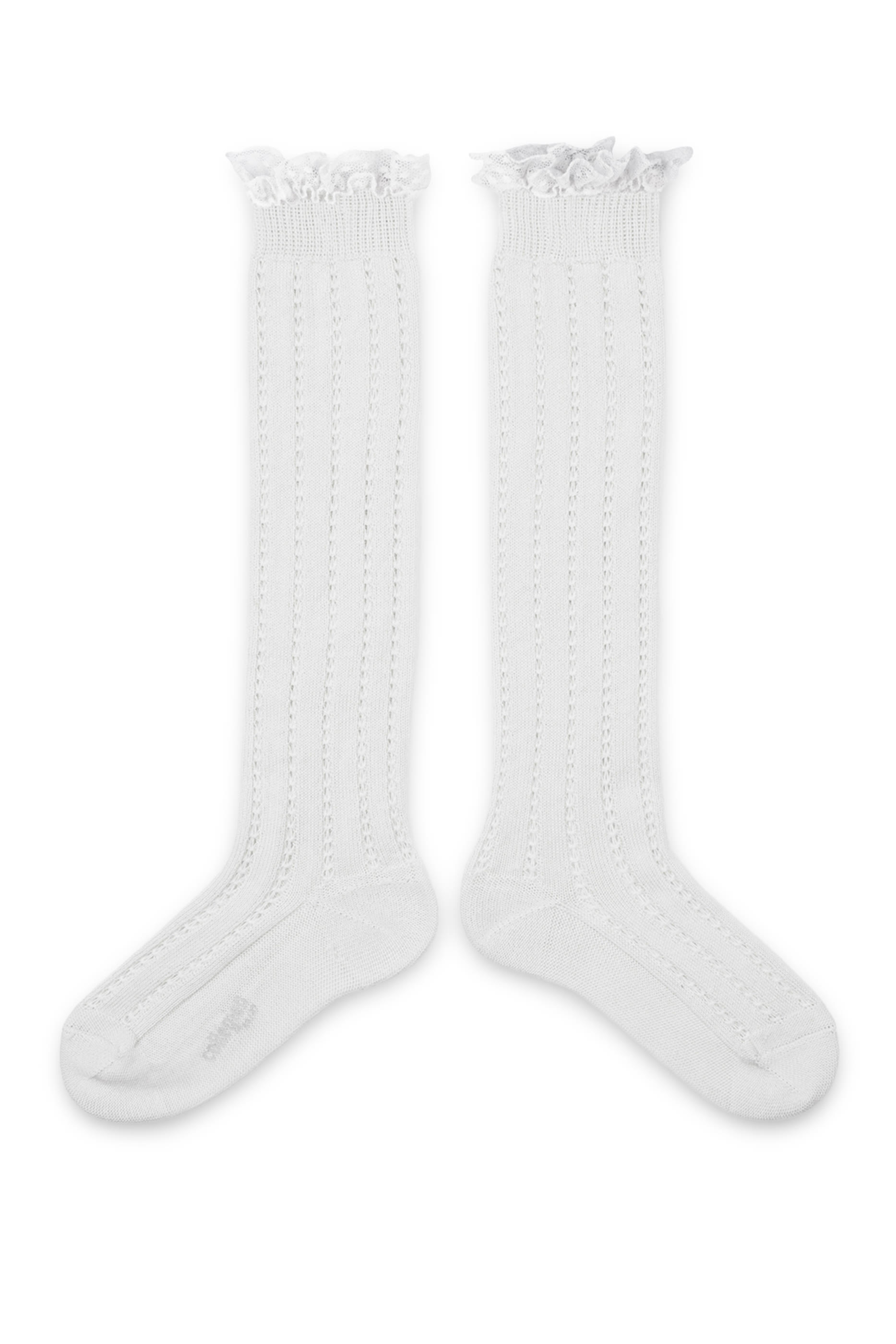 Marie Leonie Lightweight Openwork Knee-high Socks with Swiss-dot Frill