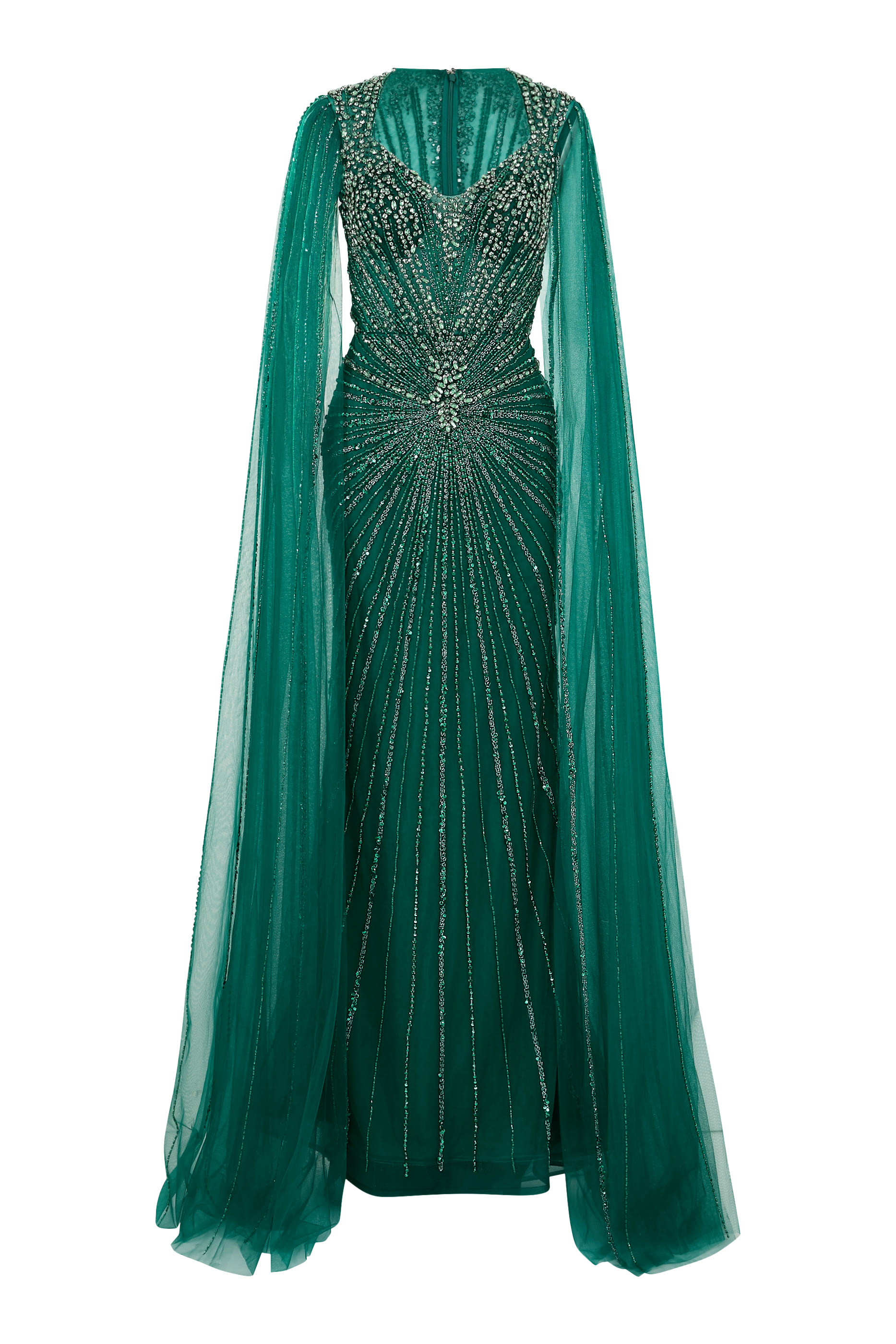 Embellished Cape Sleeve Gown