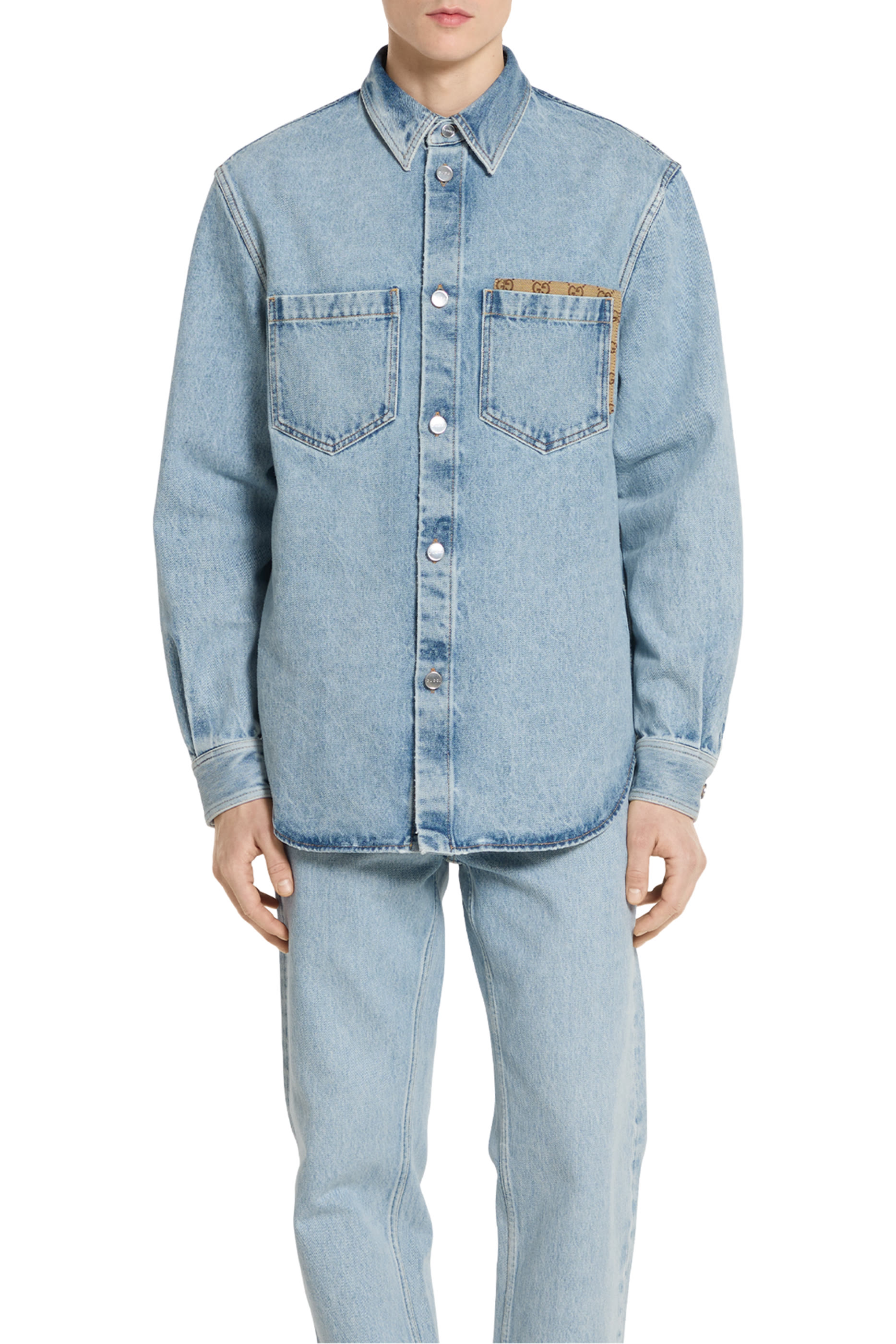 Washed Denim Shirt with GG Insert