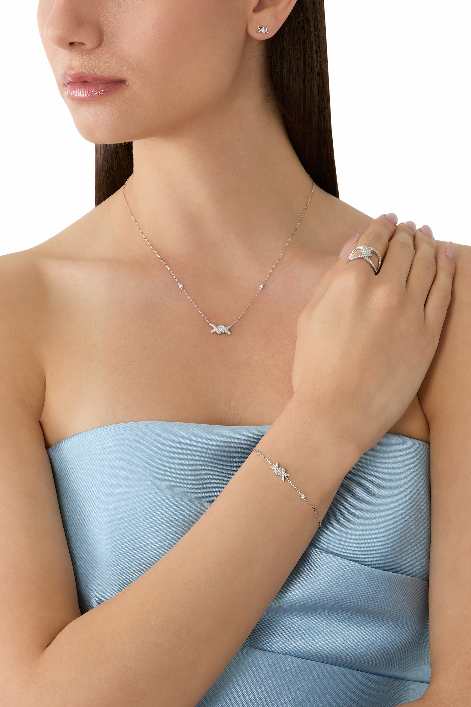  Barbel&eacute; Pav&eacute; Necklace, 18K White Gold & Diamonds