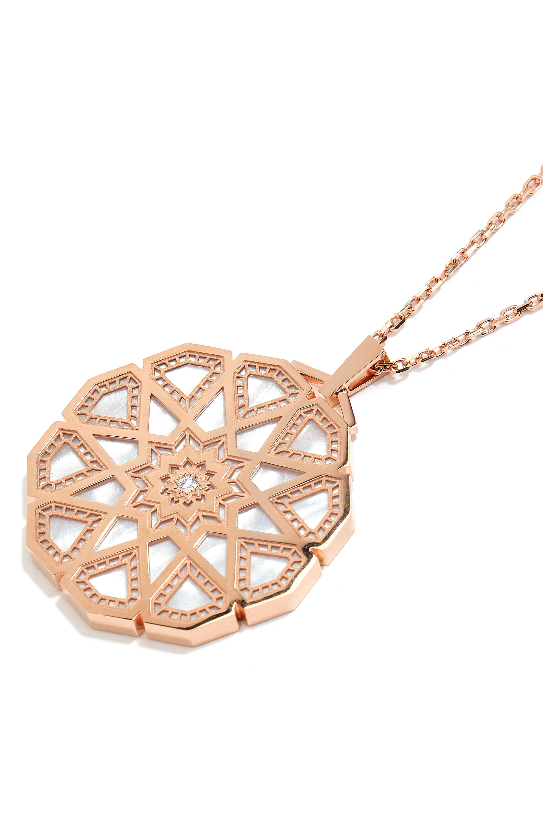 Classic Turath Medallion Necklace, 18k Pink Gold & Diamonds